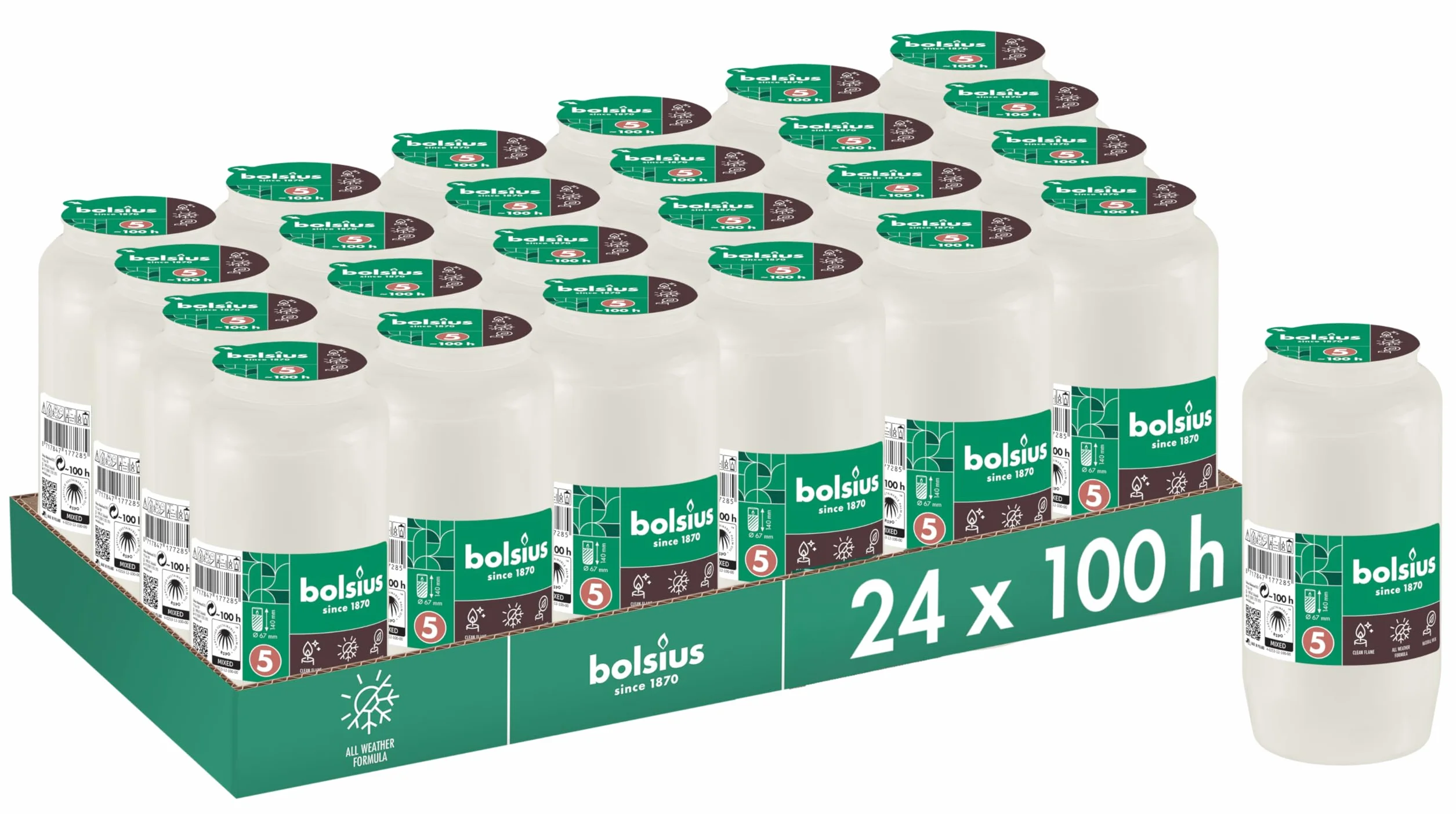 Bolsius Znicz – biały – 24 szt. – długość czasu palenia 5 dni – świeca żałobna i świece pamiątkowe – czyste spalanie – bez oleju palmowego