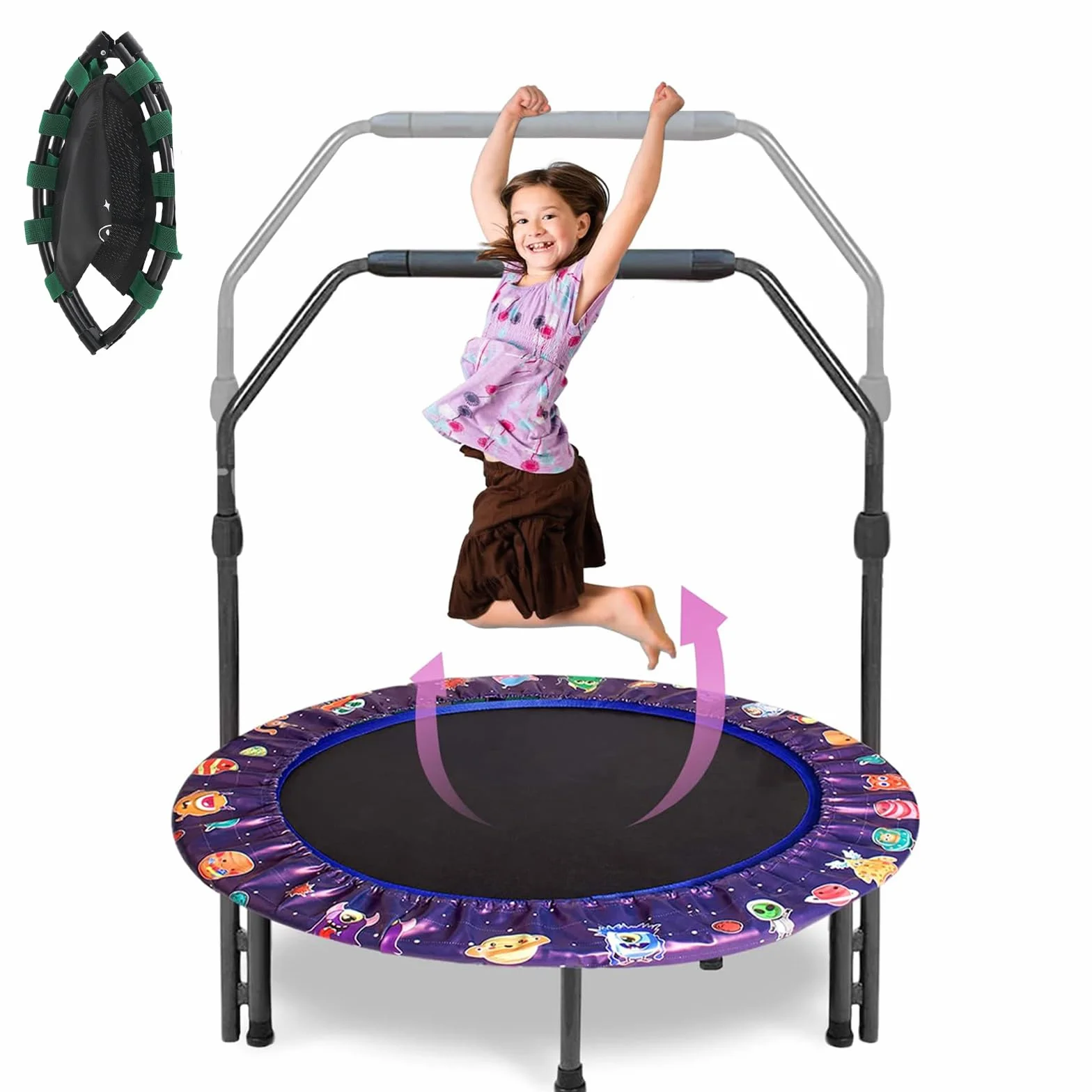 Trampolina dla dzieci, 36 cali, mini trampolina dla dzieci z regulowanym uchwytem, trampolina dla dzieci z wyściełaną osłoną bezpieczeństwa, trampolina do skakania wewnątrz lub na zewnątrz