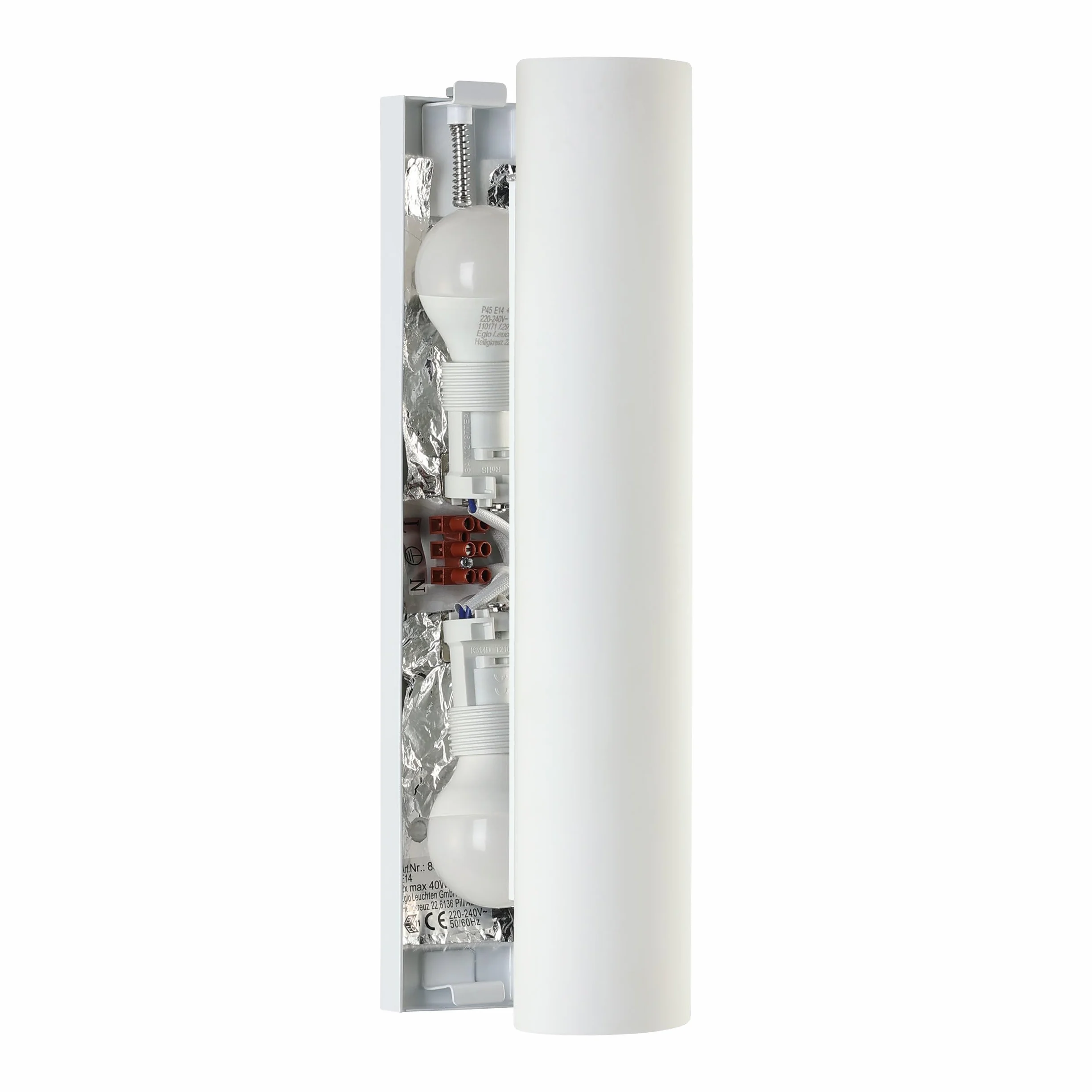 EGLO Lampa ścienna Zola 2-punktowa, metal i matowe szkło opalowe, biała, E14, 39 cm