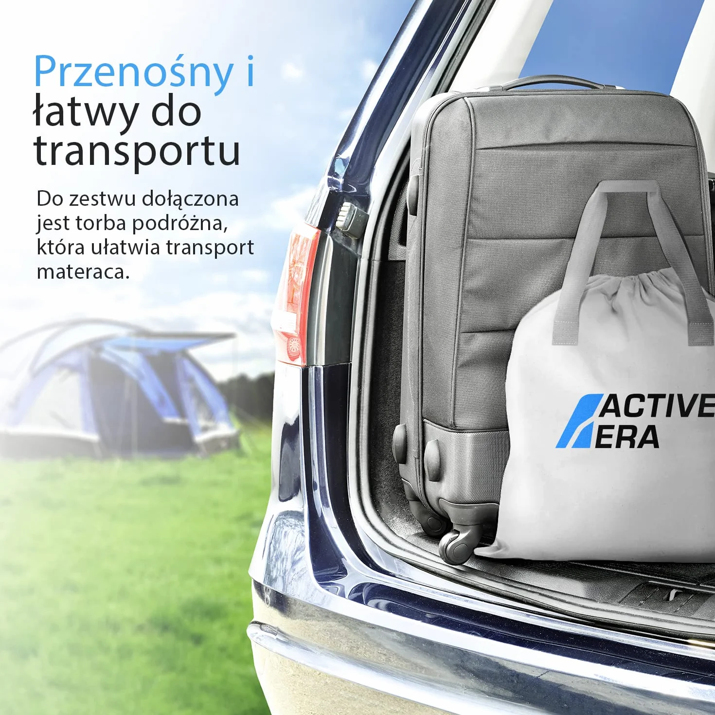 Active Era Materac Dmuchany Samopompujący Podwójny 150x200cm Ładowaną Pompką Wodoodporny