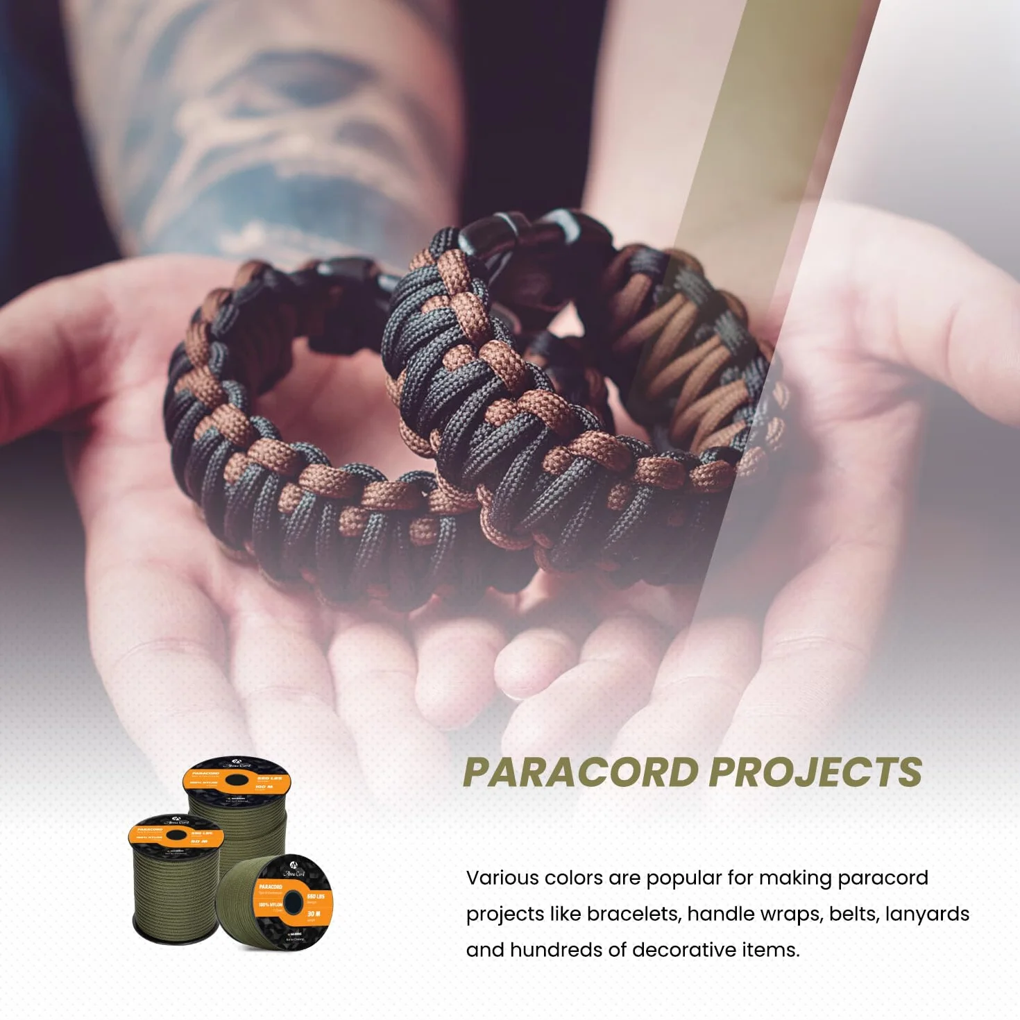 Abma Cord Paracord 550 4mm 100m 100% Nylonowa Sznurek Linka Typ III 7-żyłowa do Biwakowania, Majsterkowania, Zewnątrz, Survivalowy - Max. 250kg (550lb) - Czarny