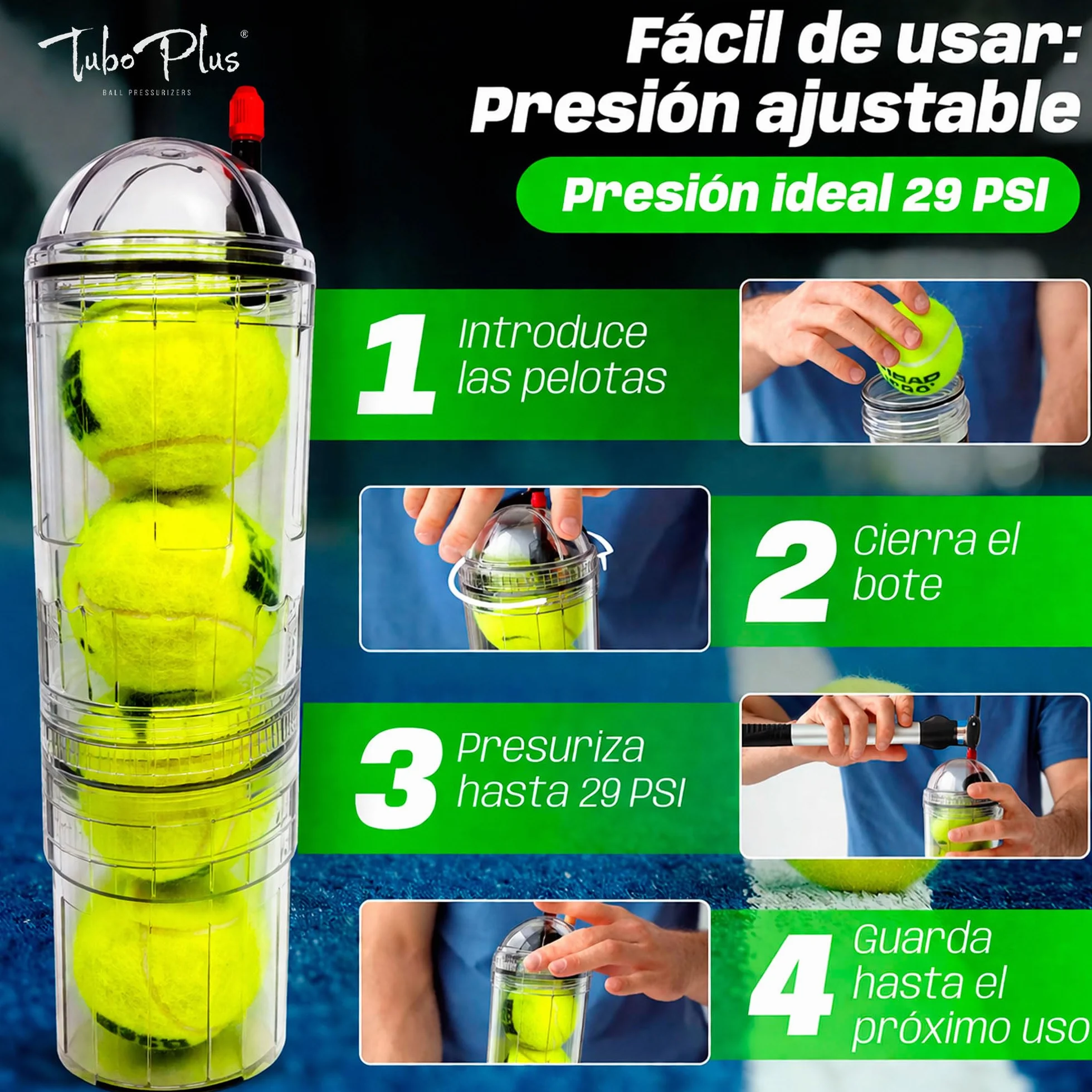 TUBOPLUS TUBOX4 Crystal Kompresor Puszka do piłek wiosłowych i tenisowych Akcesoria