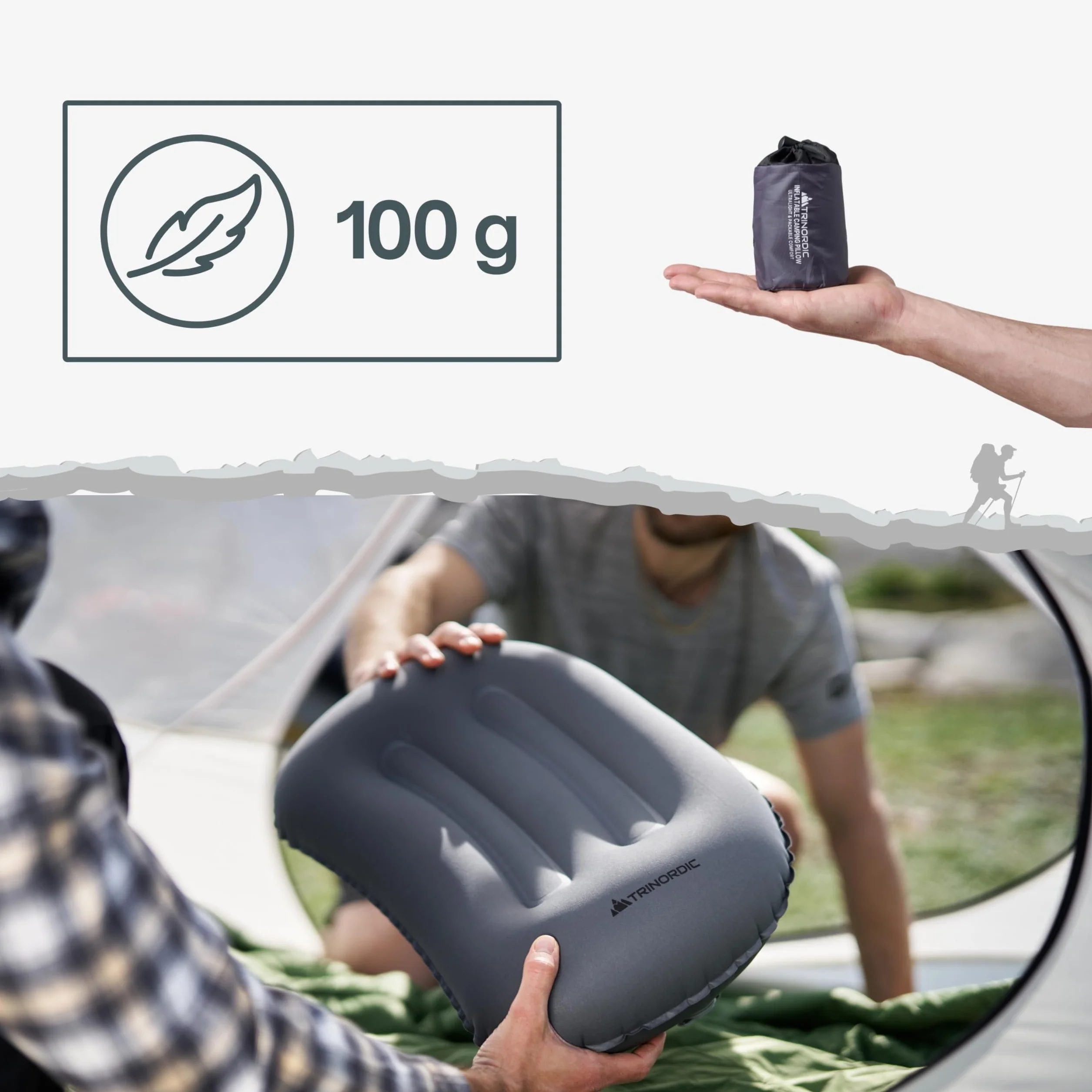 Trinordic Ultralekka Nadmuchiwana Poduszka Campingowa – 90g, Miękka, z Regulowanym Zaworem