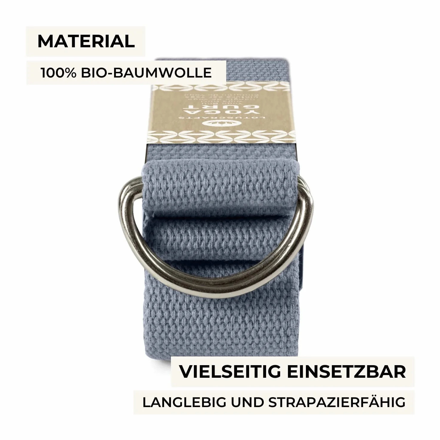 Lotuscrafts Pasek do jogi 100% bawełna (KBA) dla lepszego rozciągania, dla początkujących i zaawansowanych, pasek do jogi z metalowym zamknięciem [250 x 3,8 cm]