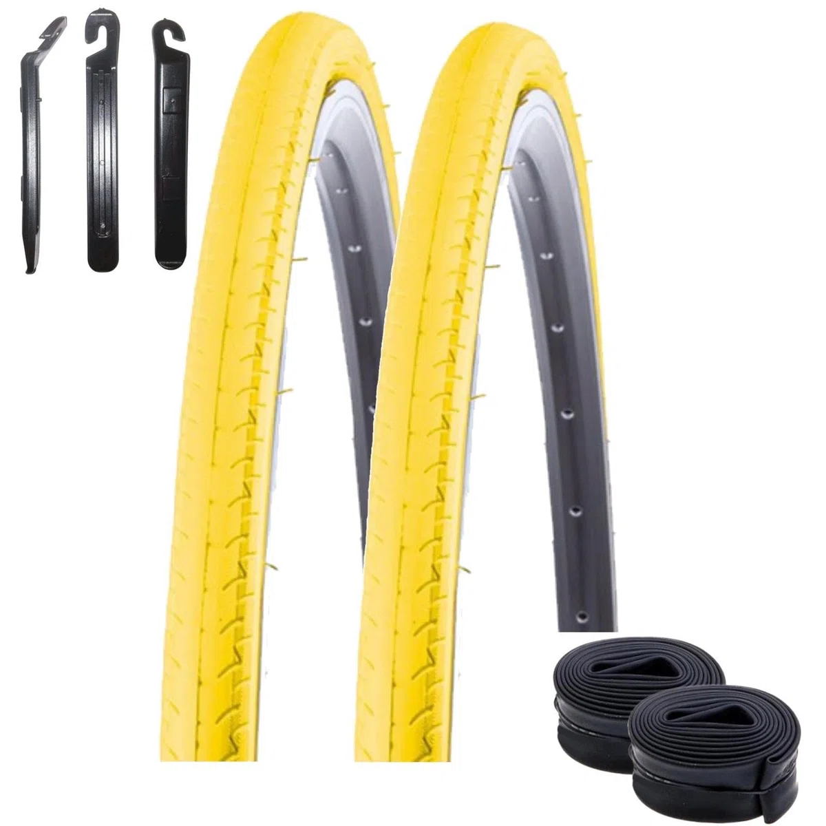 maxxi4you Zestaw / 2 x Kenda 28" kontender K-196 opony rowerowe żółte 700 x 26C (26-622) + 2 pasujące dętki (SV) z 3 łyżkami do opon