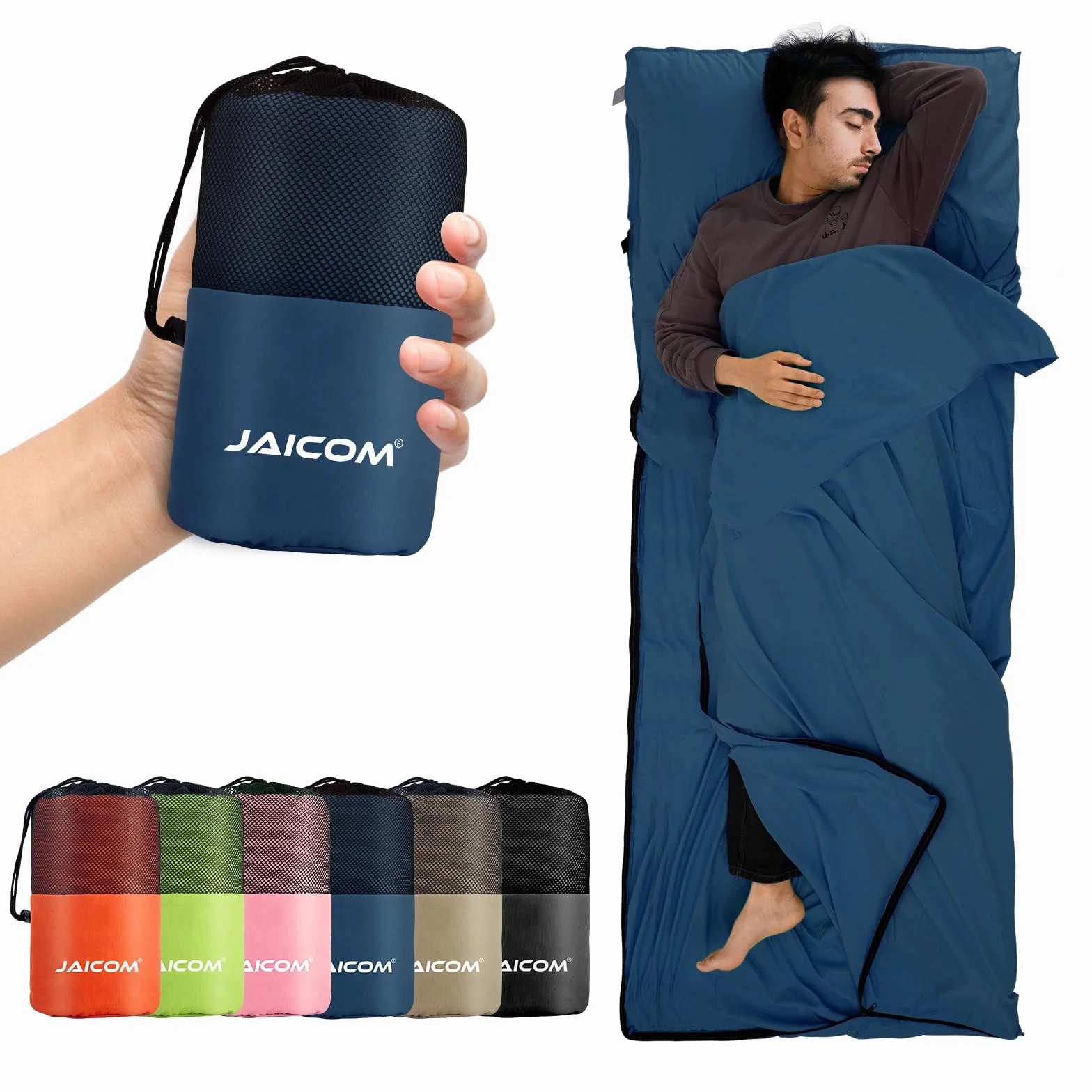 Jaicom Śpiwór 220 x 90 cm, ultralekki śpiwór dla dorosłych, idealny dla turystów z plecakiem, do hoteli i hosteli, bielizna pokojowa,