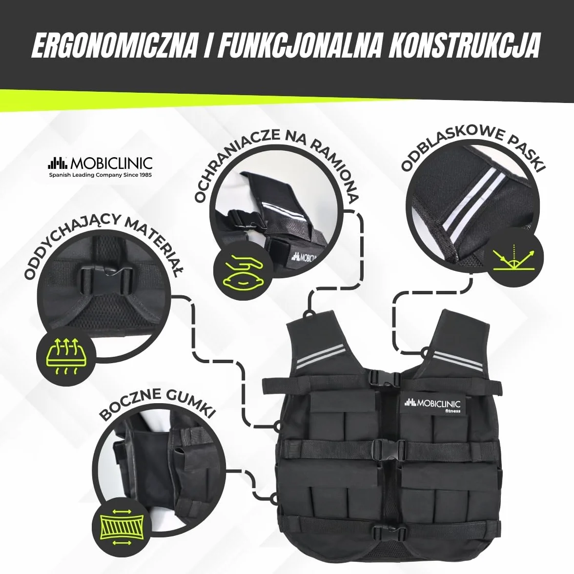 Mobiclinic Kamizelka z Obciążeniem 10/20 Kg Regulowana Materiał 600D Oxford Odblaskowe Paski Oddychająca do Treningu Fitness