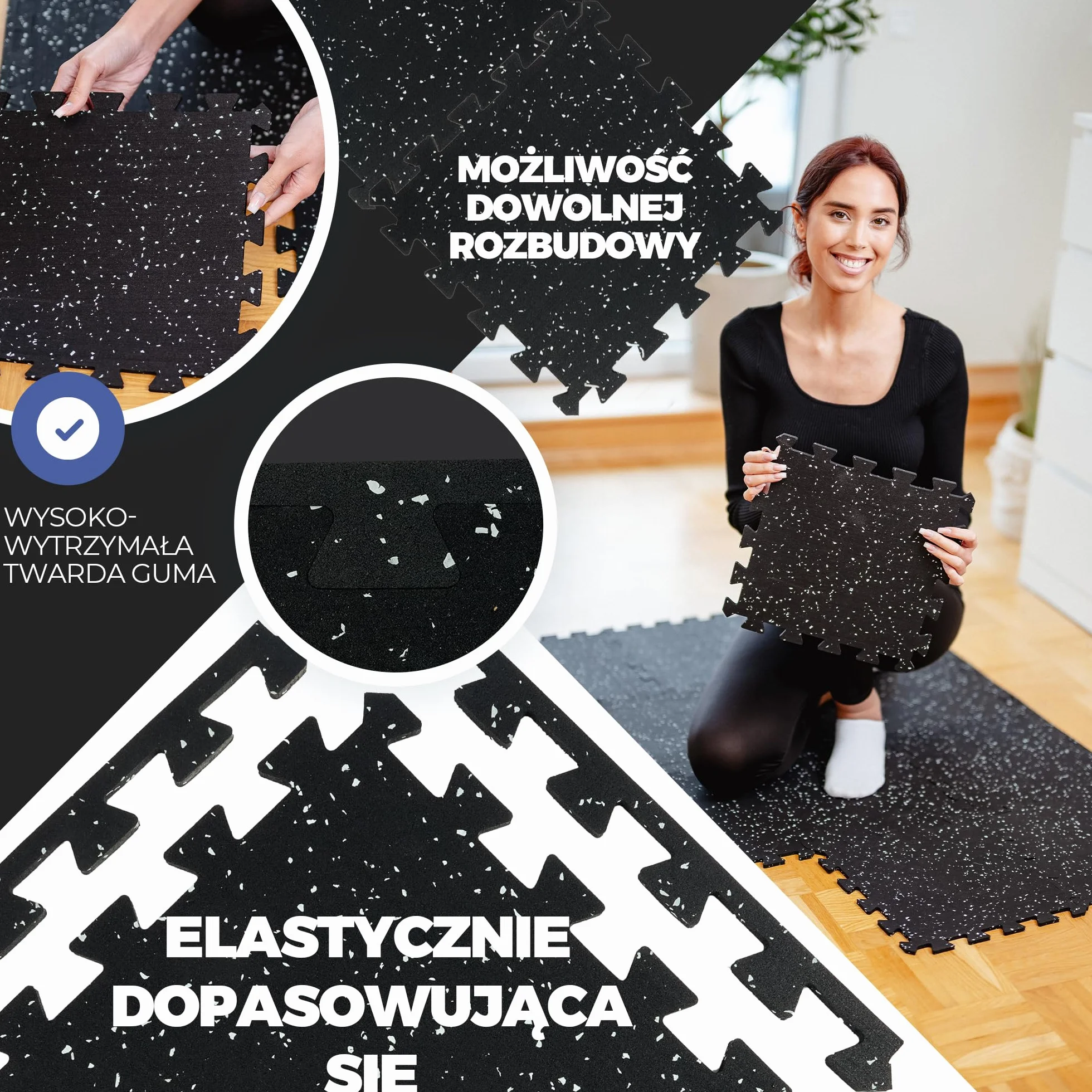 Zestaw mat ochronnych mata fitness gumowa: puzzle ochronne na podłogę podkładowa sprzęt sportowy gimnastyczna podłogowa sportowa treningowa do jogi sali siłownia ciężary studio składana
