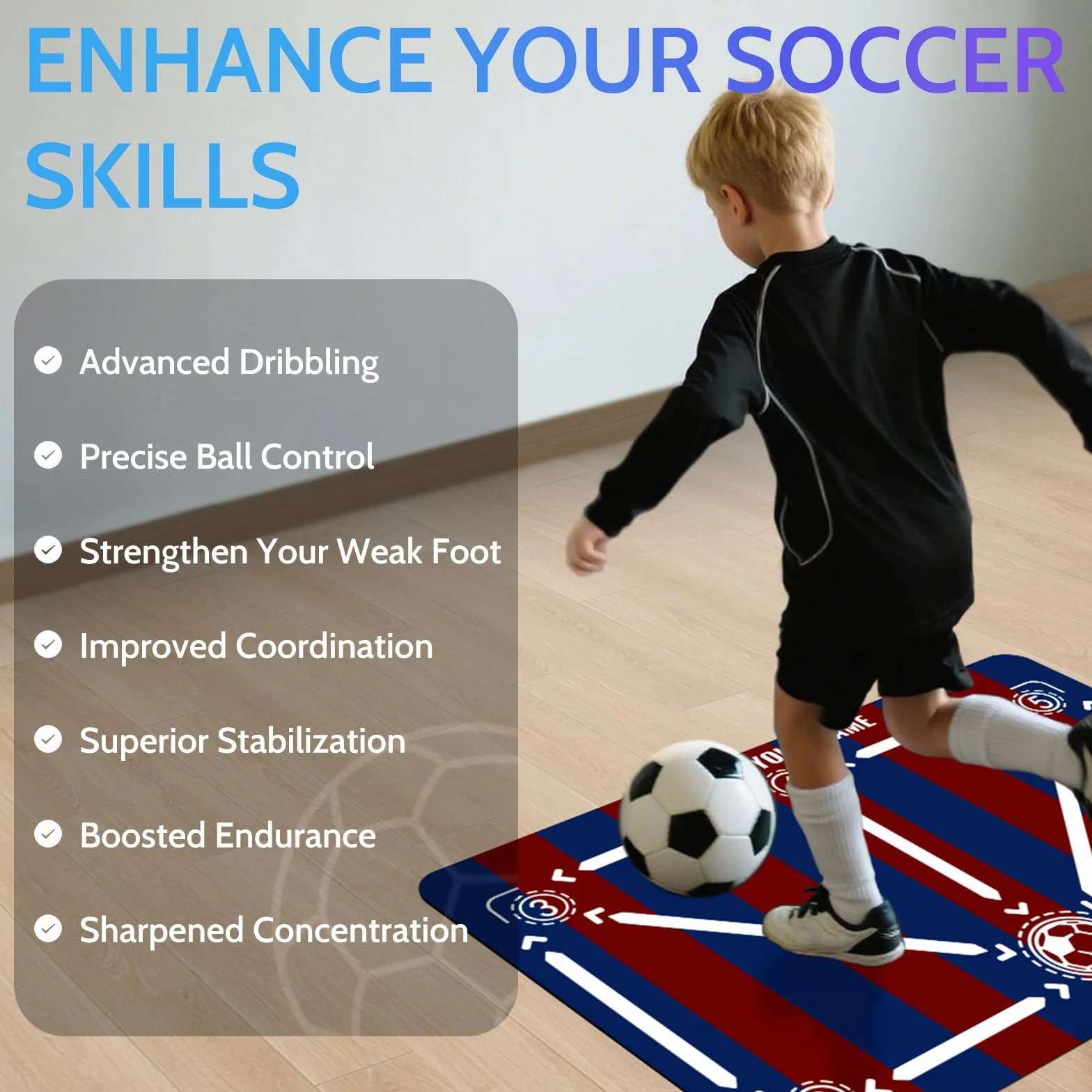 Football Training Mat With Kick Trainer 90 X 60 Cm Football Skills Mat Mastery Footstep Agility Pad To Boost Speed, Strength & Coordination Non-Slip Footbal Mastery For Kids Youth Gifts