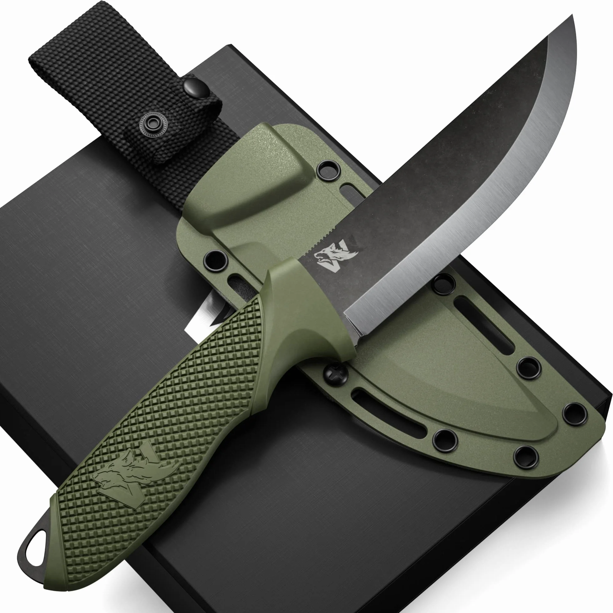 Wolfgangs W-SCANDI Angelmesser mit feststehender Klinge - Inkl. Scheide - Premium Survival-Messer aus einem Stück D2-Stahl - Perfektes Bushcraft-Messer Outdoor