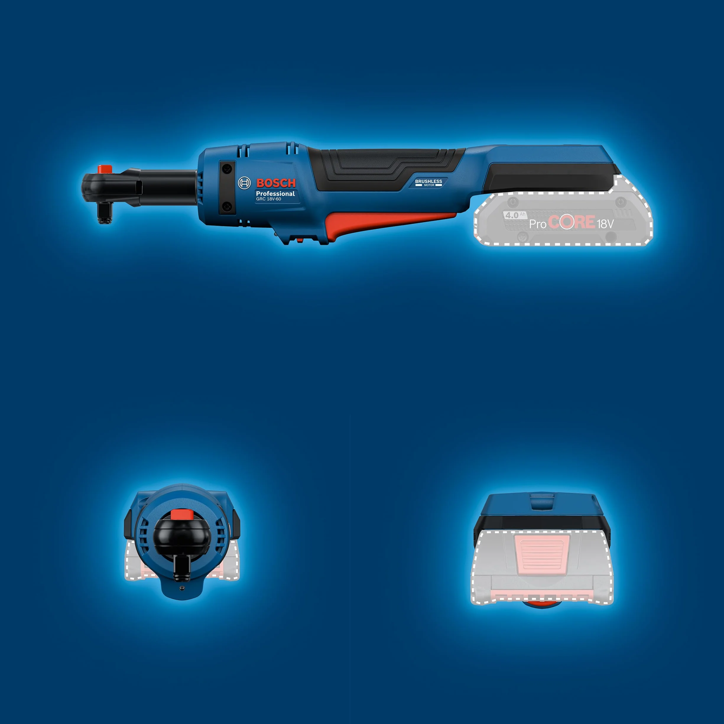 Bosch Professional GRC 18V-60 Akumulatorowy klucz grzechotkowy 18V System zestaw 2 akumulatory GBA 2,0 Ah ładowarka GAL 18V-40 L-BOXX