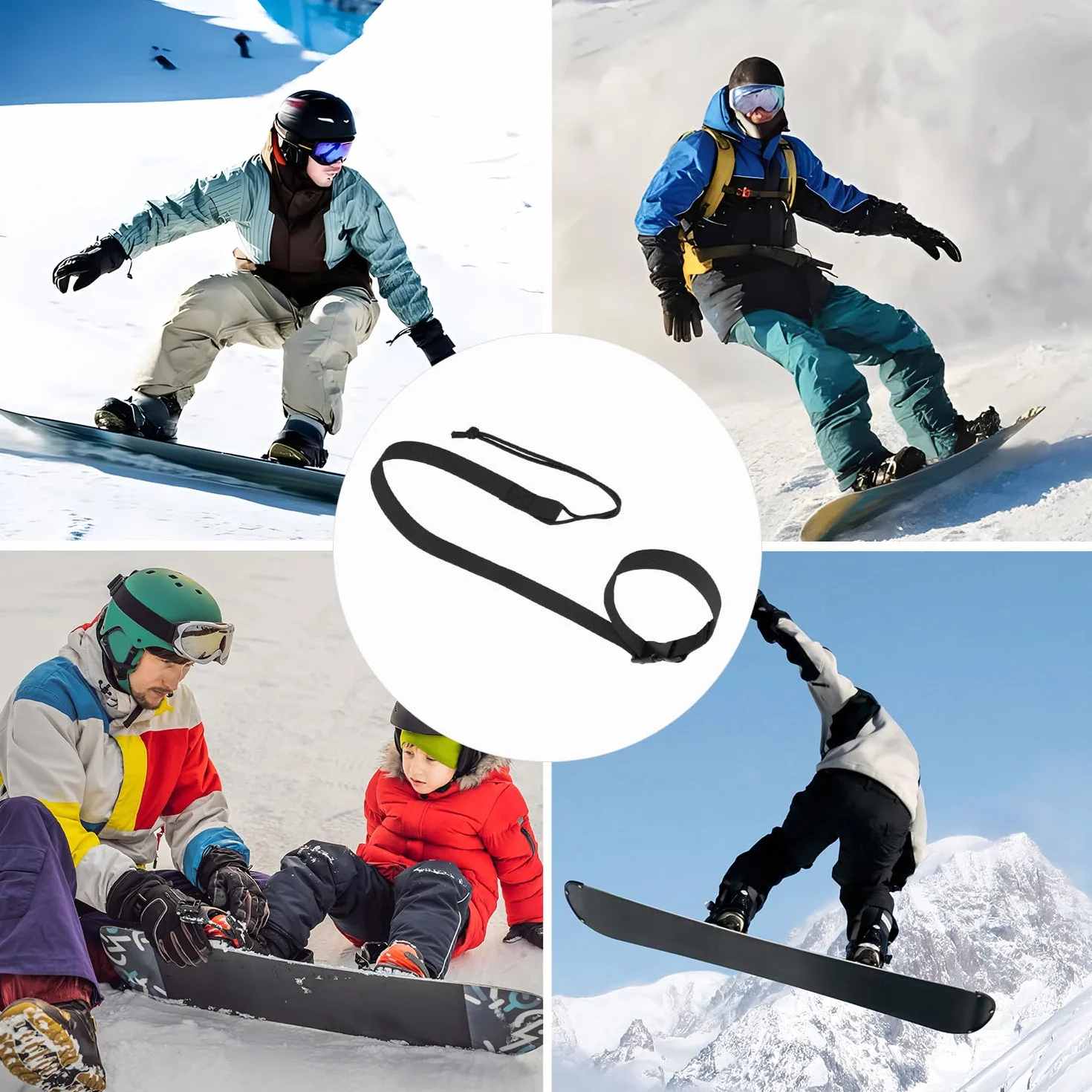 Smycze Snowboardowe Regulowane Paski do Wiązania Snowboard Leash Akcesoria Narciarskie Czarny