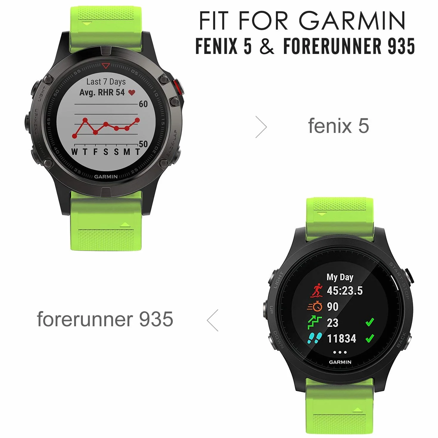 MoKo Silicone Replacement Sport Watch Band 22mm for Garmin Fenix 7/7 Pro/6/6 Pro/5/5 Plus/Forerunner 965/955/945/Instinct Solar/Instinct 2, Green