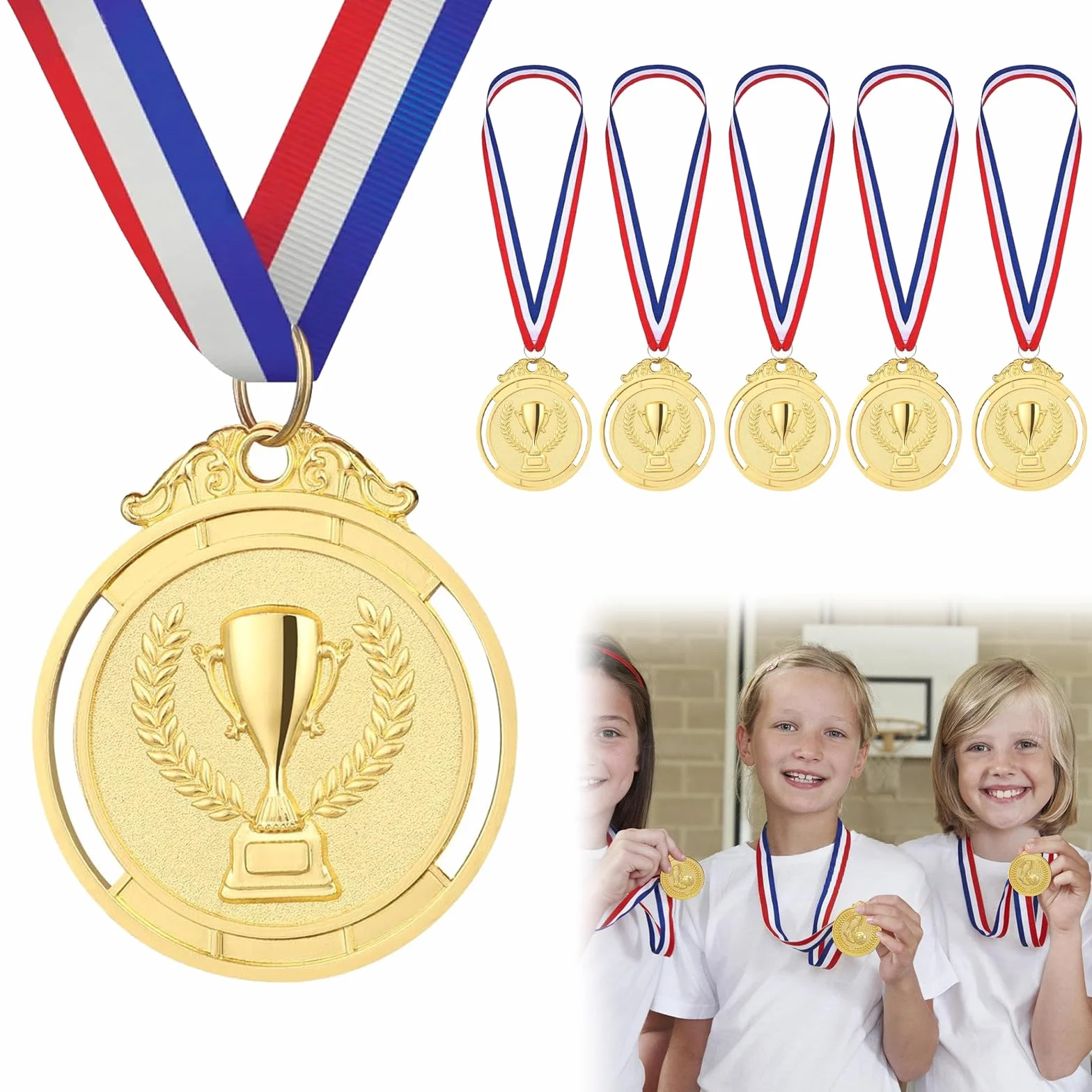 KARELLS Medal dla dzieci, medal zwycięzcy do szkoły, 5 sztuk medali piłki nożnej, medale trofeum, złote medale metalowe, medale urodziny dziecka na imprezę festiwal zawody sportowe zabawki nagrody