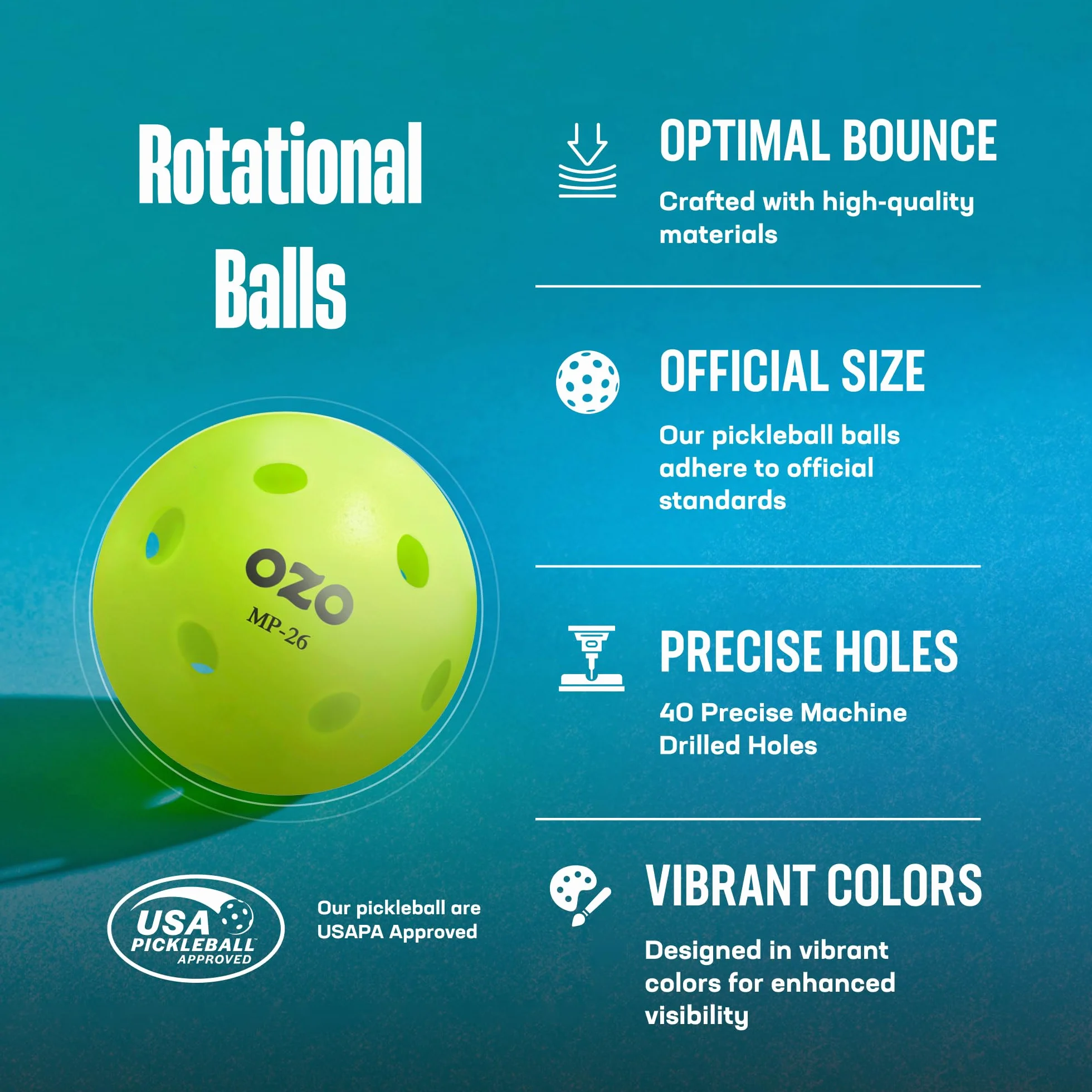 OZO Pickleball zestaw 6 kulek wewnętrznych 26 otworów forma obrotowa