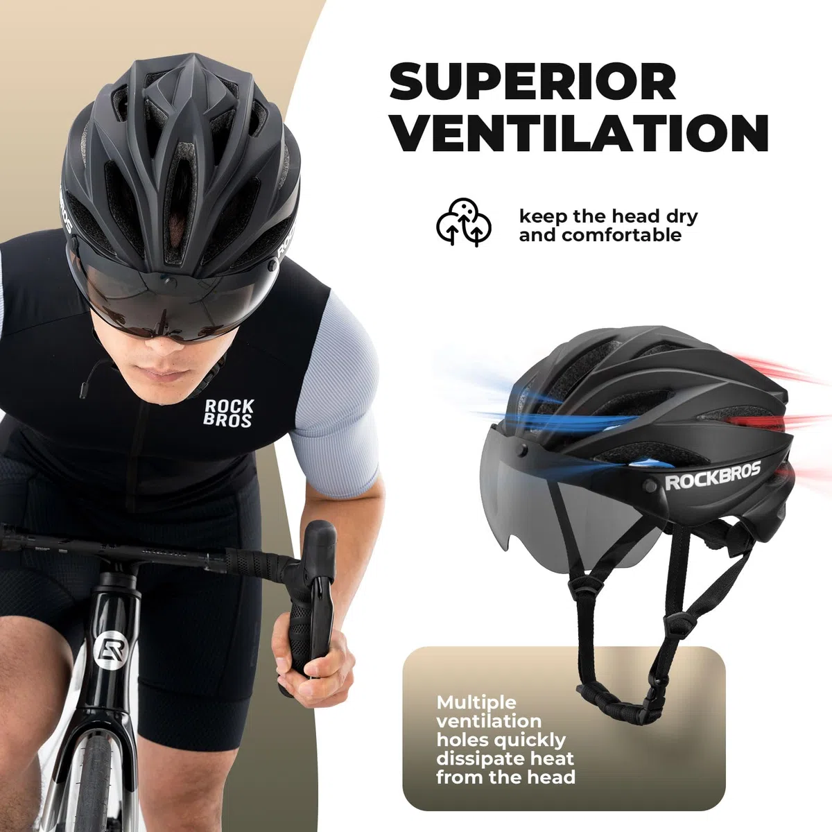ROCKBROS Kask Rowerowy Dla Dorosłych z Magnetycznie Odpinanym Daszkiem, Kask MTB Oddychający Kask Rowerowy Szosowy z Regulacją Dla Kobiet i Mężczyzn, 58-62 cm