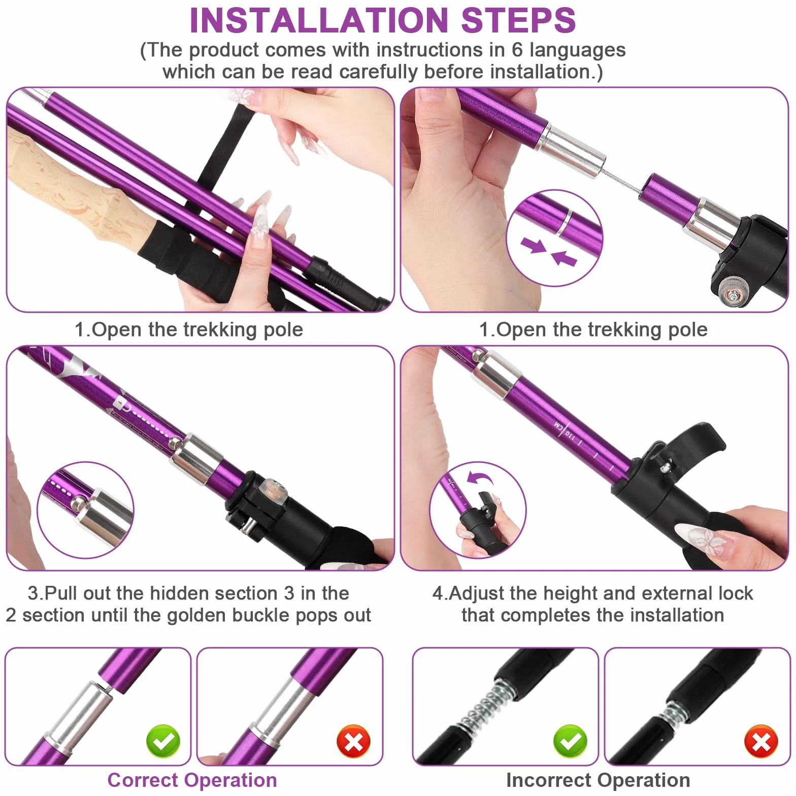 Kijki do Nordic Walking damskie składane 115-135 cm teleskopowe trekkingowe aluminiowe