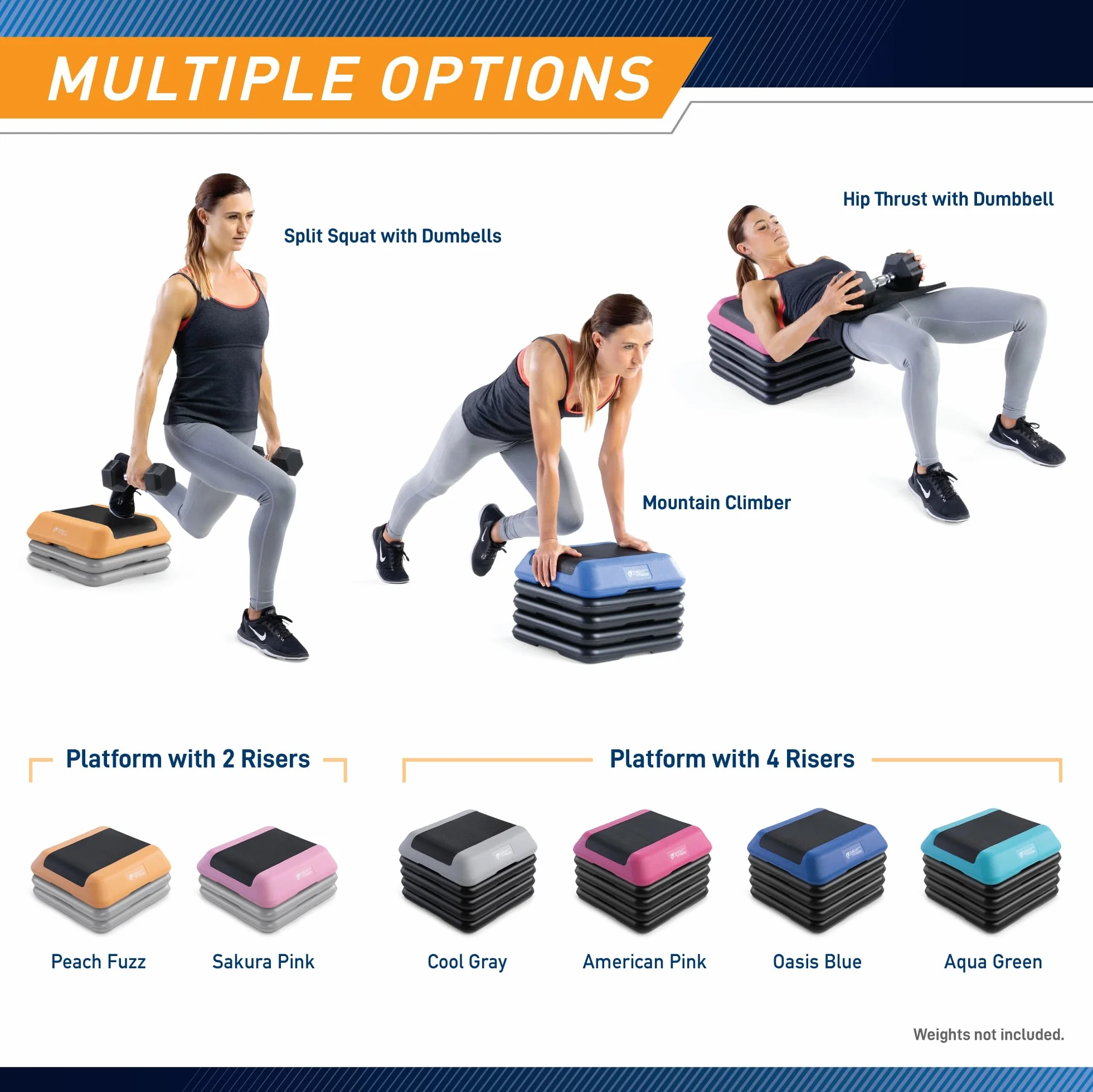 Circuit Fitness by Marcy 16 x 16 inches Adjustable Height Aerobic Step Platform with 4 Risers, Non-Slip Rubber Surface, Home Exercise Fitness Training, Aqua Green, STEP-GREEN01-4R
