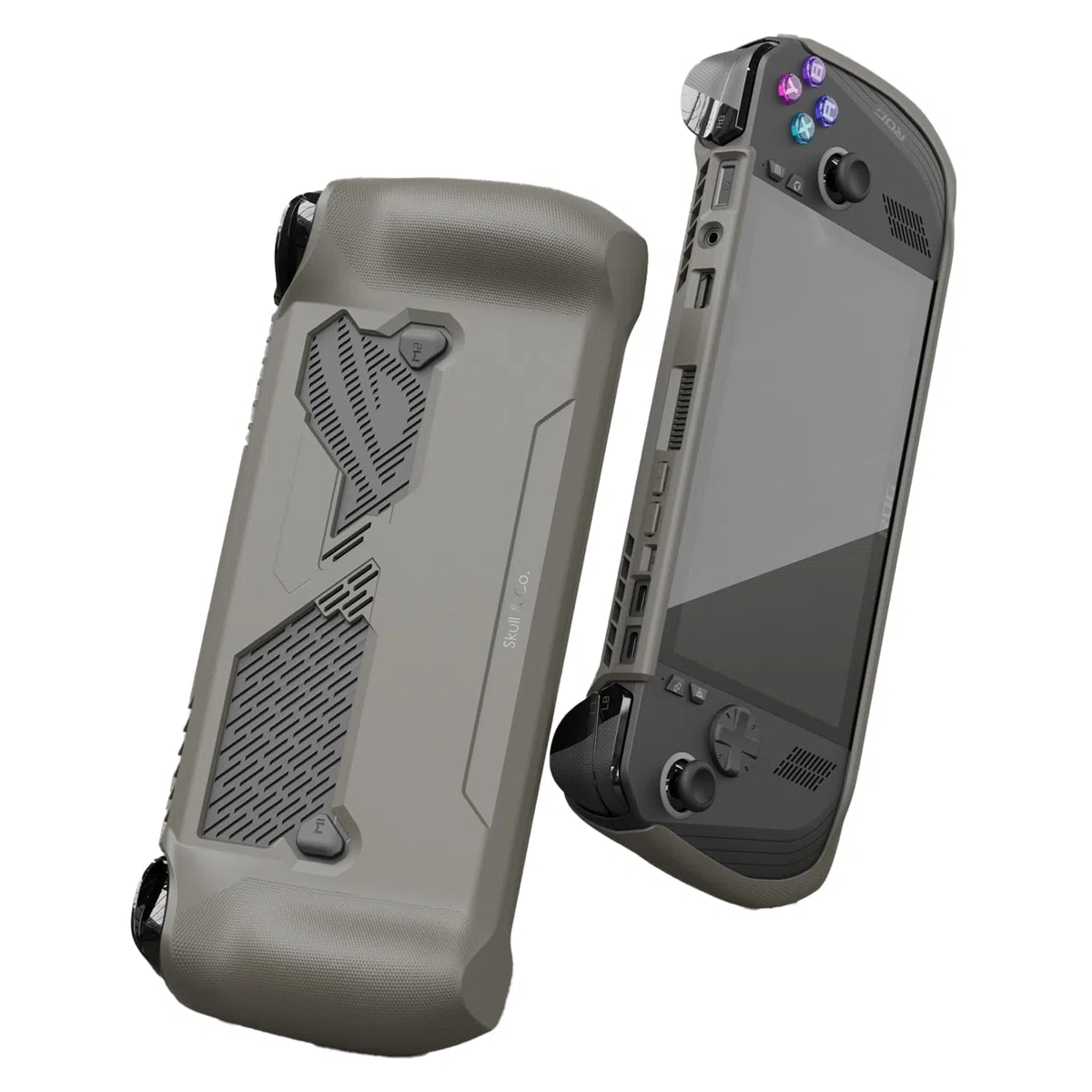 Skull & Co. GripCase Ally for ROG Ally X: A Soft Protective Case with Textured Grips Full Protection and Stand, Shock-Absorption Anti-Slip and Anti-Scratch Cover Design - Coyote Gray