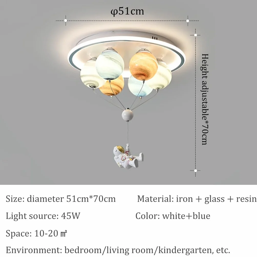 Lampa sufitowa LED kreskówka astronauta szklana planeta Żyrandol do sypialni pokoju dziecięcego trójkolorowa