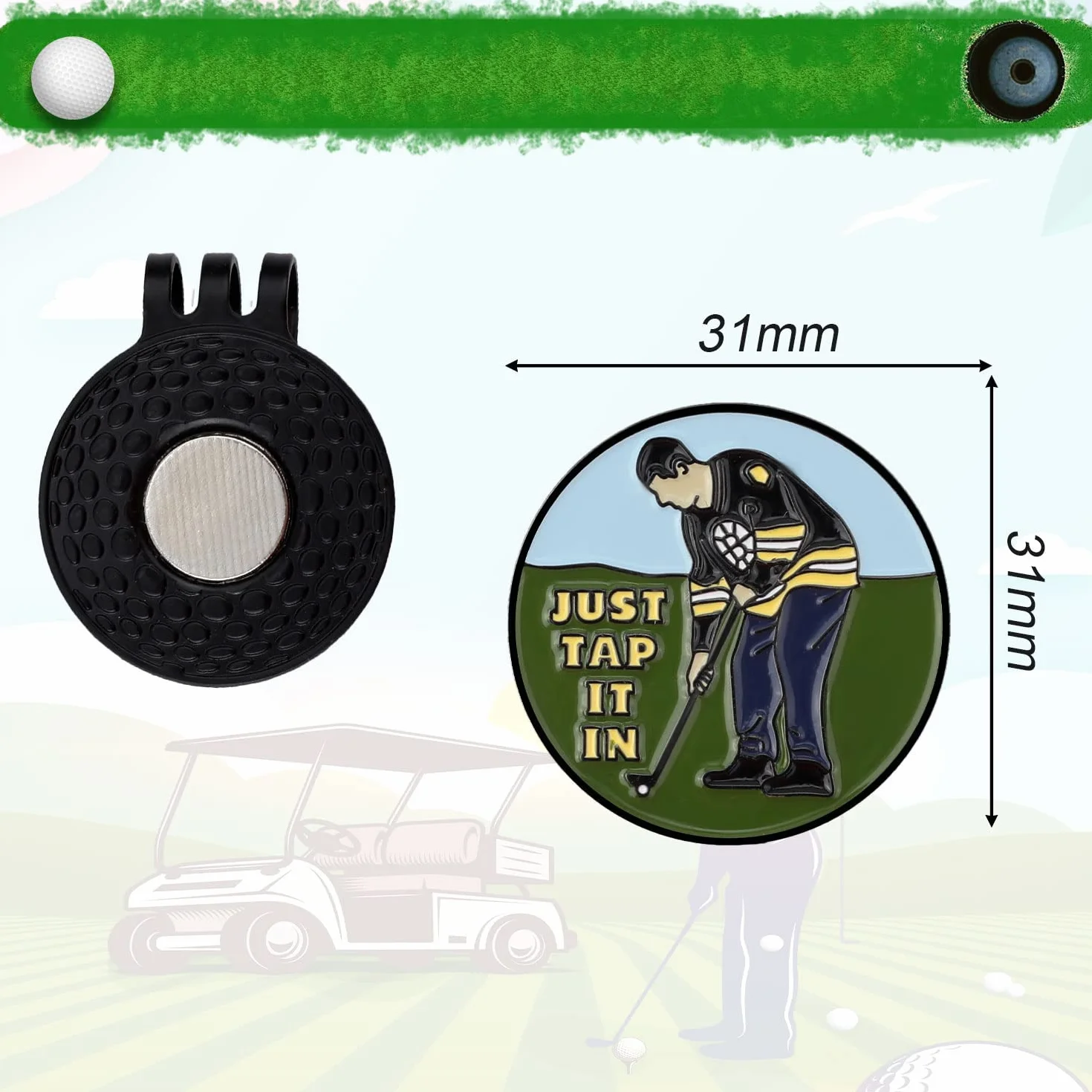 2 Szt., Znacznik Pileczki Golfowej, Uchwyt Znacznika Pilki Golfowej Znacznik Pilki Golfowej Zabawny Klips do Kapelusza Golfowego Akcesoria Golfowe dla Mezczyzn Kobiet Milosników Golfa