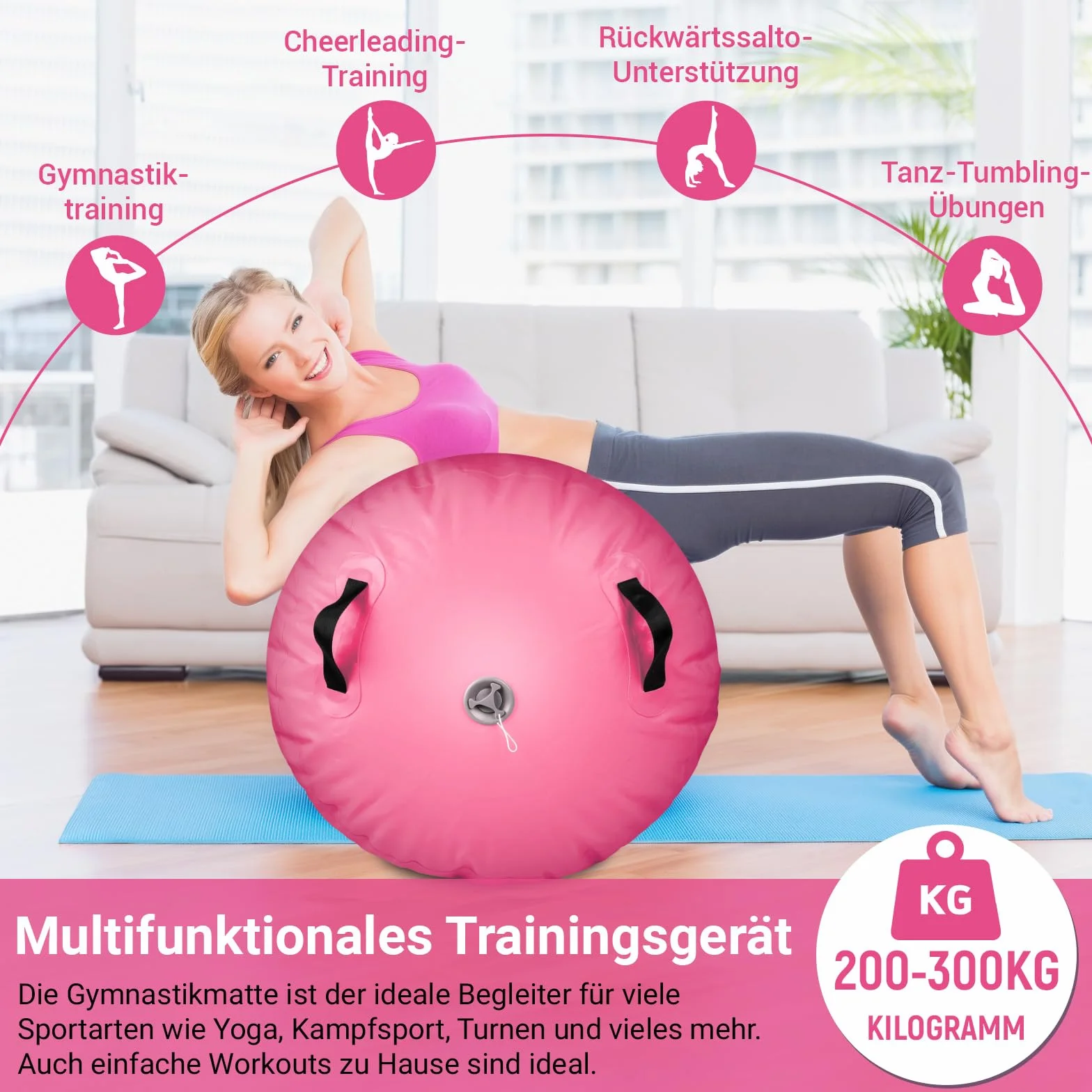 Skeufy Air Matte Track, nadmuchiwana mata gimnastyczna i do jogi z elektryczną pompką powietrza, Airroll Air Rolle do gimnastyki, mata do ćwiczeń, sportowa mata do domu i na zewnątrz