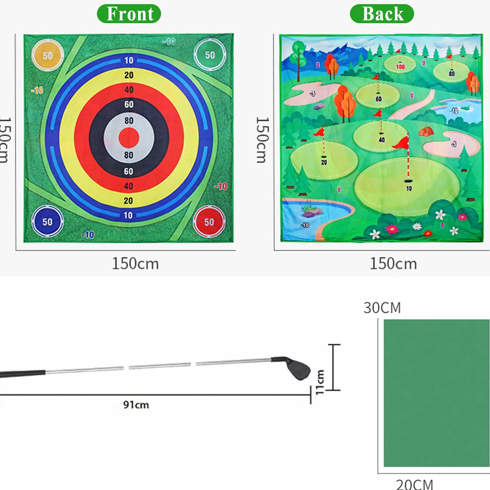 Dwustronny Zestaw Golfowy, Golf Chipping Game Mat z Kijem, Golf Hitting Mat z 20 Kulkami, Sprzęt Do Zabawy Stick Chip Golfs Set Backyard Game, Zestaw Golfowy Dla Dzieci, Sporty Wewnętrzne