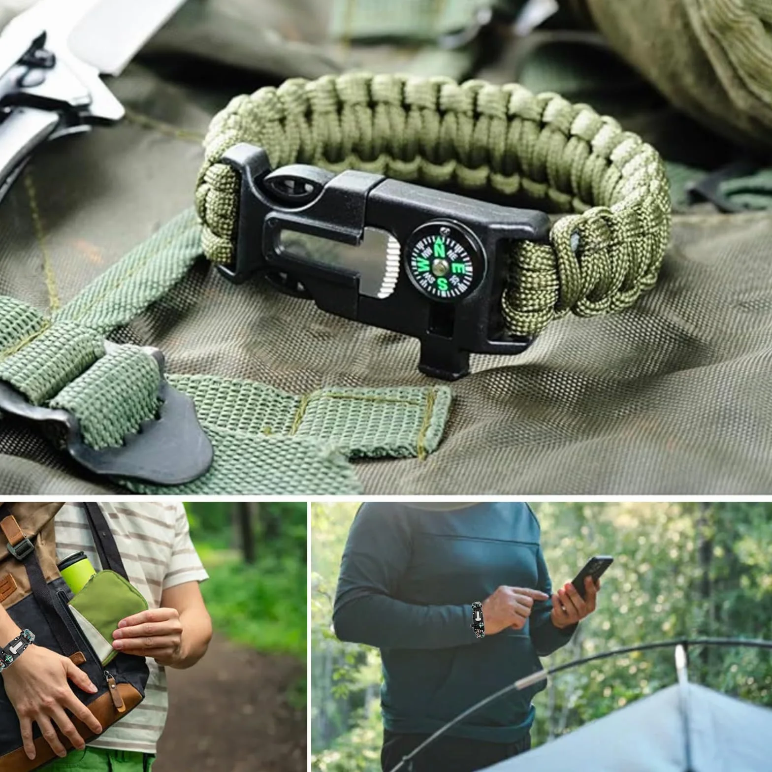 KITDAHOM 6 sztuk bransoletek survivalowych – 5 w 1 bransoletka outdoorowa 26 cm x 2,5 cm – paracord – z krzesiwem, gwizdkiem, kompasem, skrobakiem, liną – na wędrówki, kemping, sytuacje awaryjne