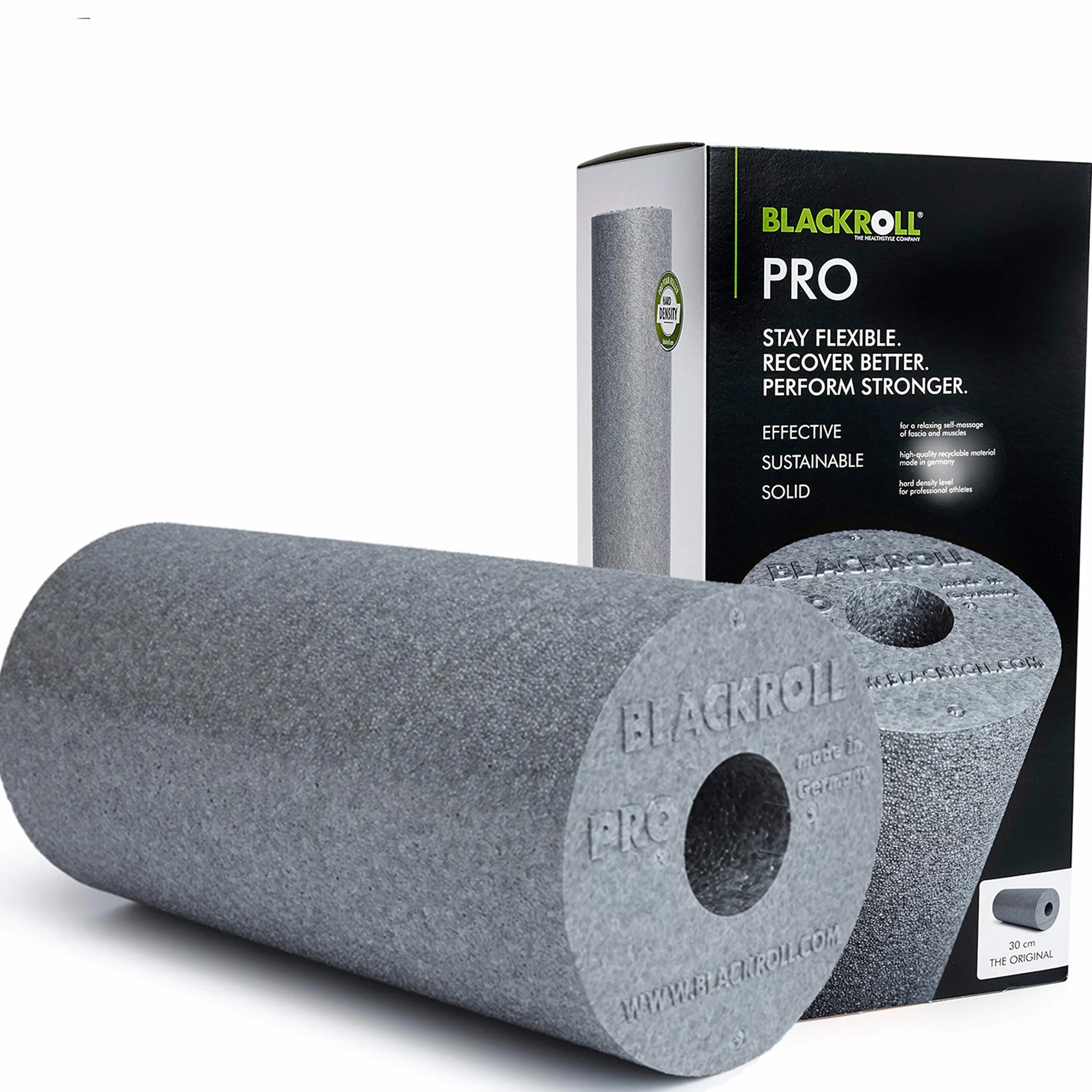 BLACKROLL® PRO wałek do masażu powięzi (30 x 15 cm), rolka fitness do intensywnych zastosowań, efektywna rolka do masażu do treningu funkcjonalnego, twardy stopień twardości, Made in Germany, szary