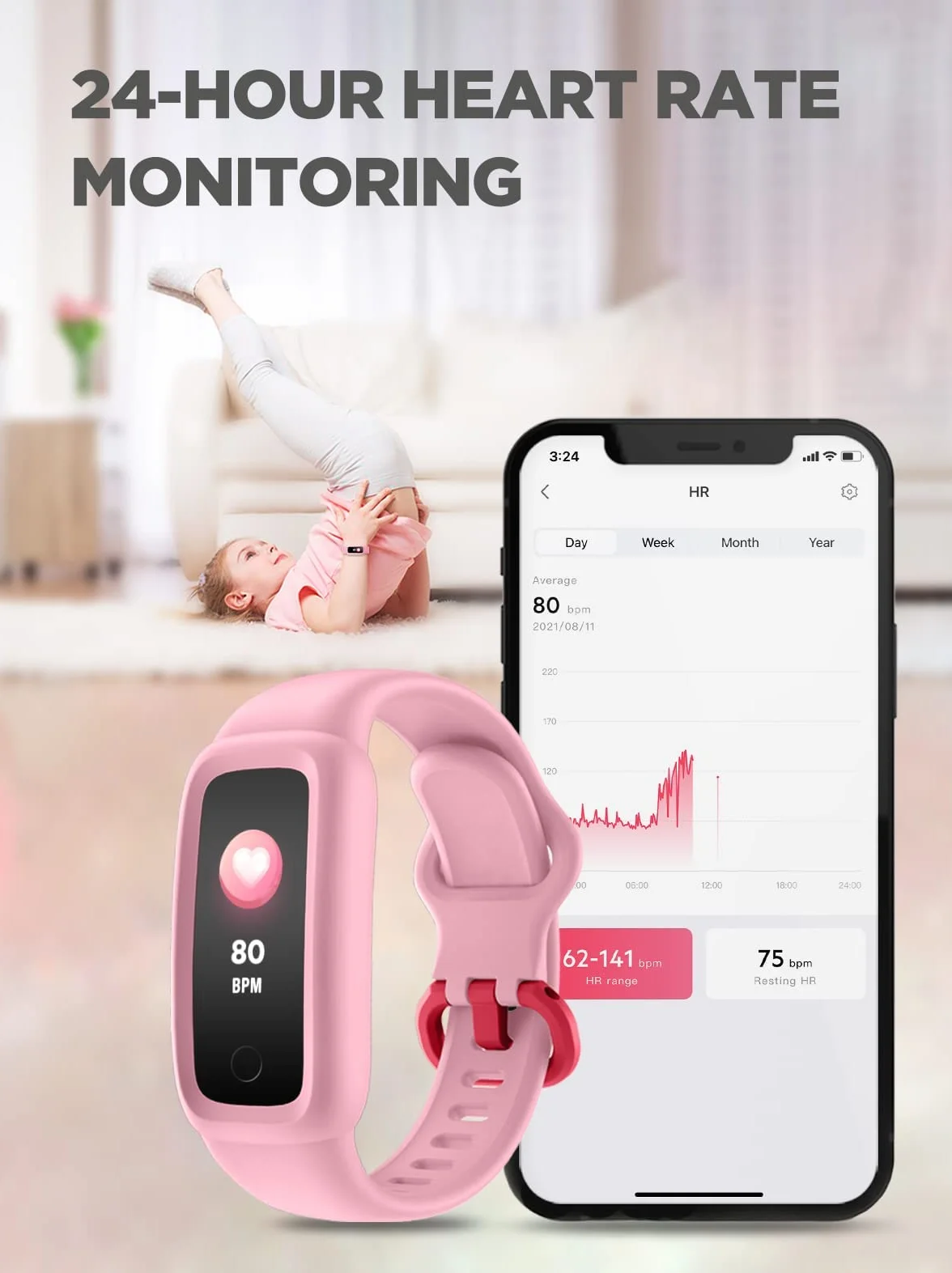 BIGGERFIVE Vigor 2 Fitness Tracker zegarek dla dzieci, dziewcząt, chłopców w wieku 5-12 lat, monitor aktywności, krokomierz, pulsometr, monitor snu, wodoszczelność IP68