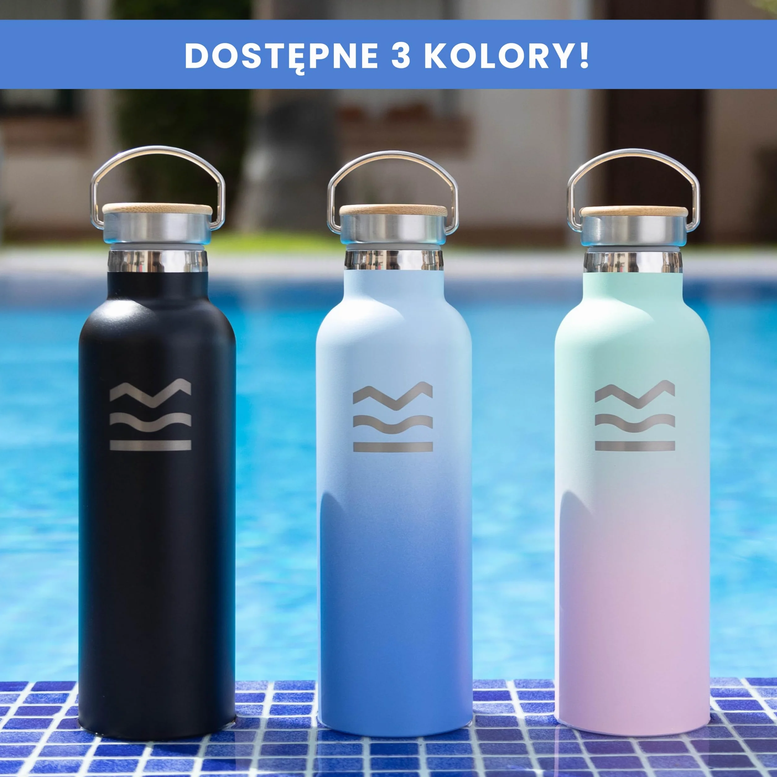 Niebieska Metalowa Butelka na Wodę 750 ml - HUIIKE | Izolowana Butelka z Rurką I 3 Nakrętkami | Stal Nierdzewna, bez BPA | Utrzymuje 12 h Ciepła I 24 h Chłodu, Szczelna I Wielokrotnego Użytku
