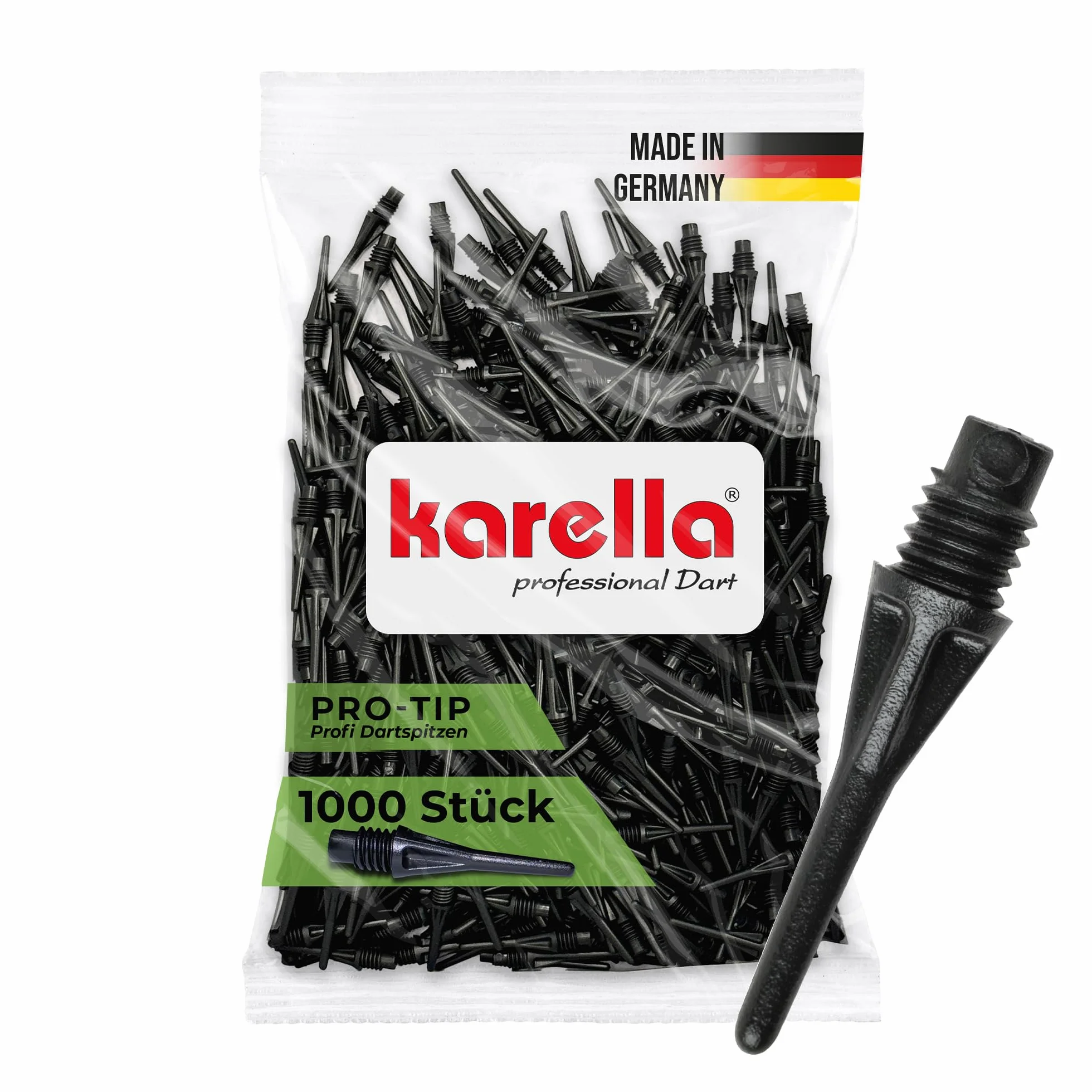 Karella Profesjonalne groty do darta Pro-Tip, Made in Germany, 1000 sztuk, gwint 2BA, bardzo stabilne wymiarowo końcówki Softdart "zapasowe groty" ze specjalnego tworzywa sztucznego, miękkie końcówki
