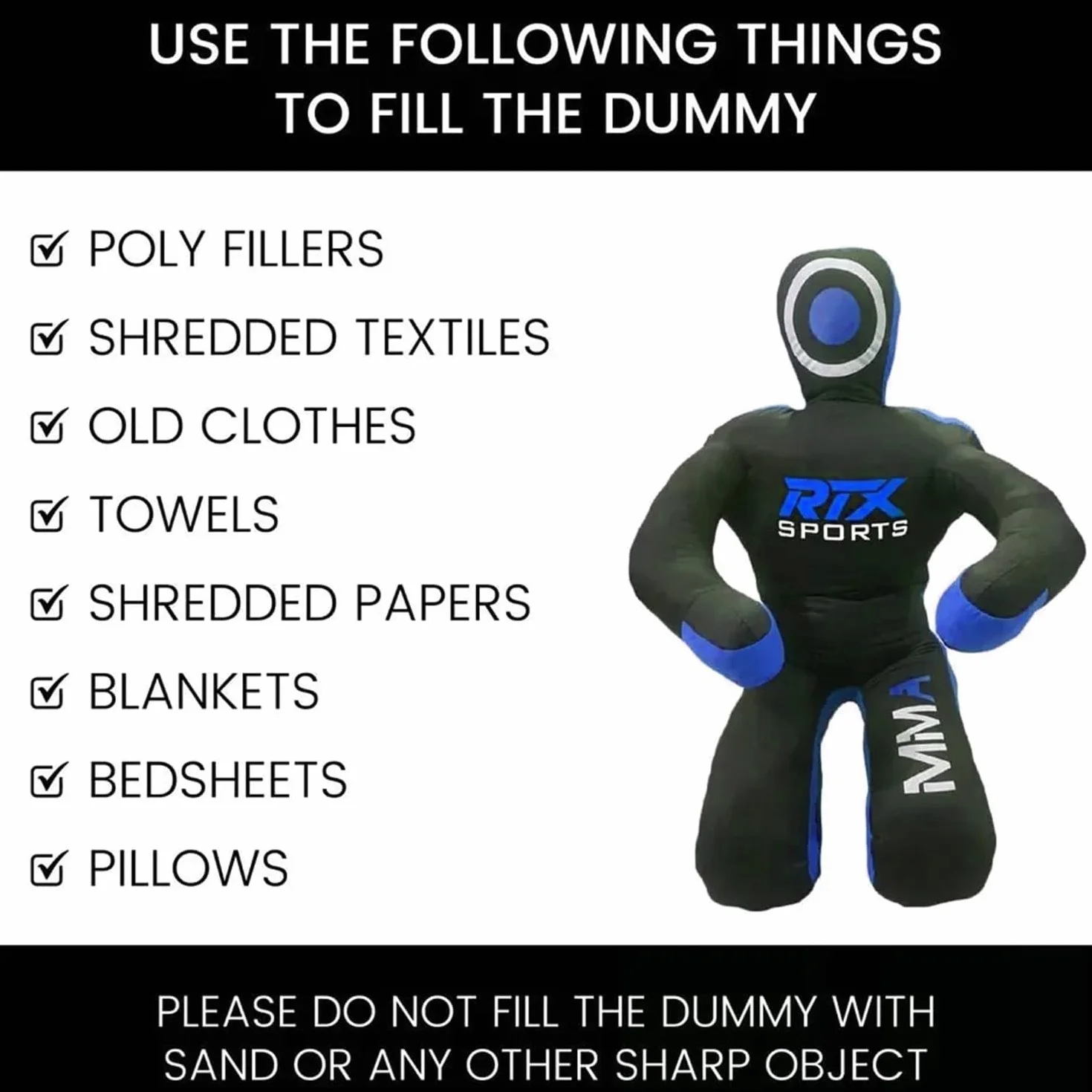 RTX MMA Judo Grappling Dummy | niewypełniony | worek bokserski do brazylijskiego Jiu Jitsu | zapasy, sztuki walki, samoobrony, karate, trening na ułożenie | pozycja siedząca Dummy Canvas