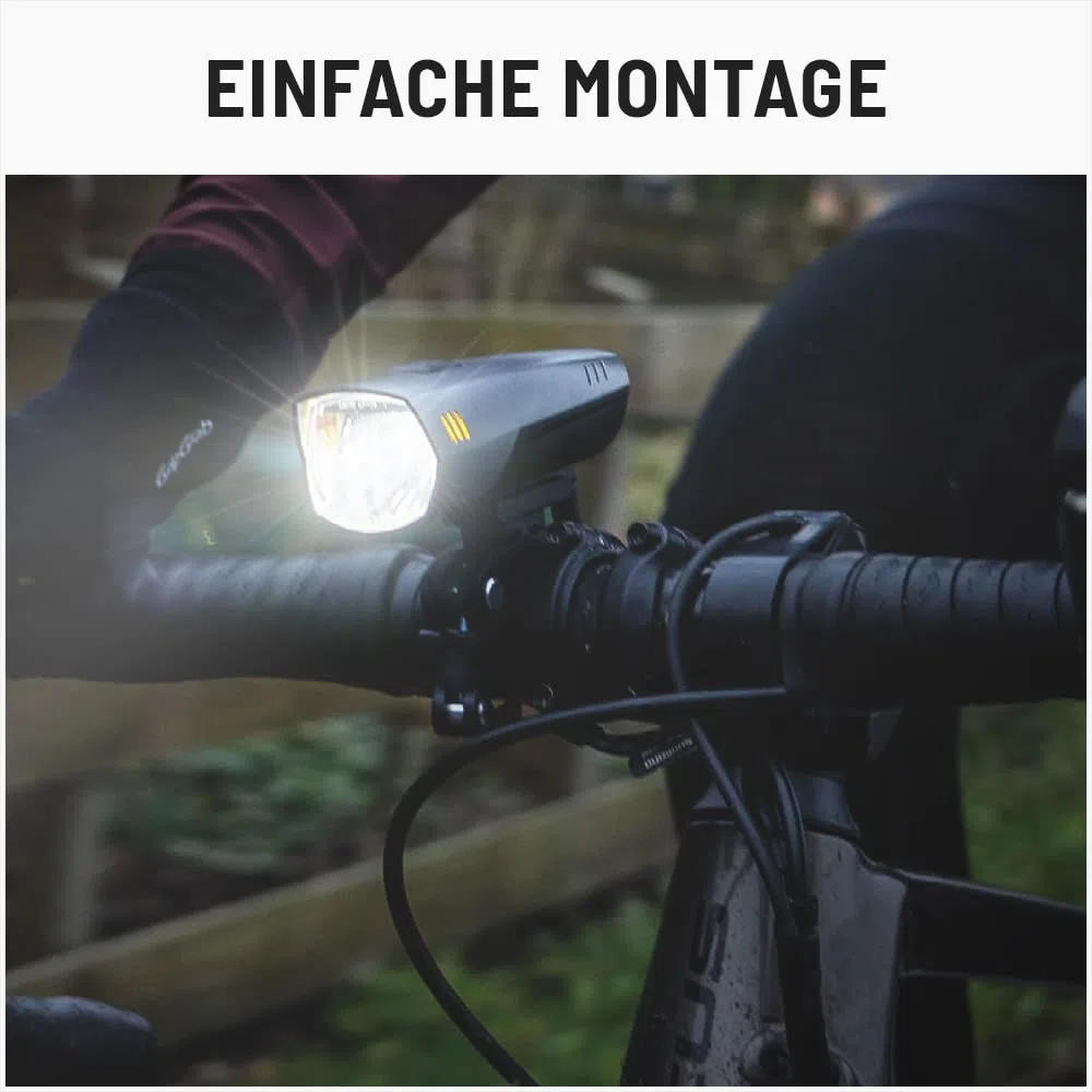 ABSINA Zestaw świateł rowerowych LED z akumulatorem – dopuszczone do ruchu drogowego o jasności 180 lumenów, zasięg 200 m, odporne na deszcz i ładowanie przez USB – oświetlenie rowerowe przednie i