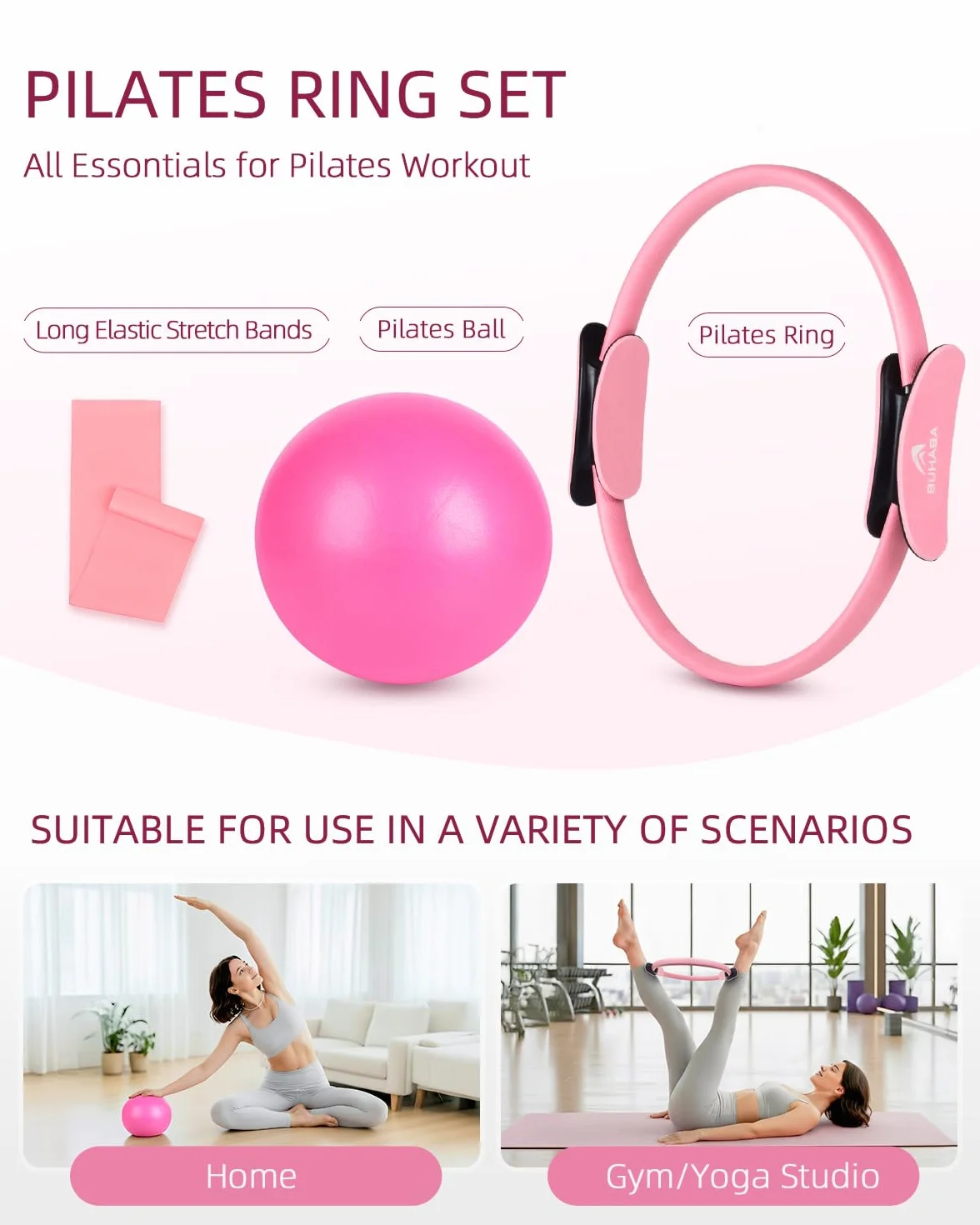 Abahub Zestaw do pilatesu z pierścieniem 35 cm, mini piłka 25 cm, paski do rozciągania, sprzęt do pilatesu domowego