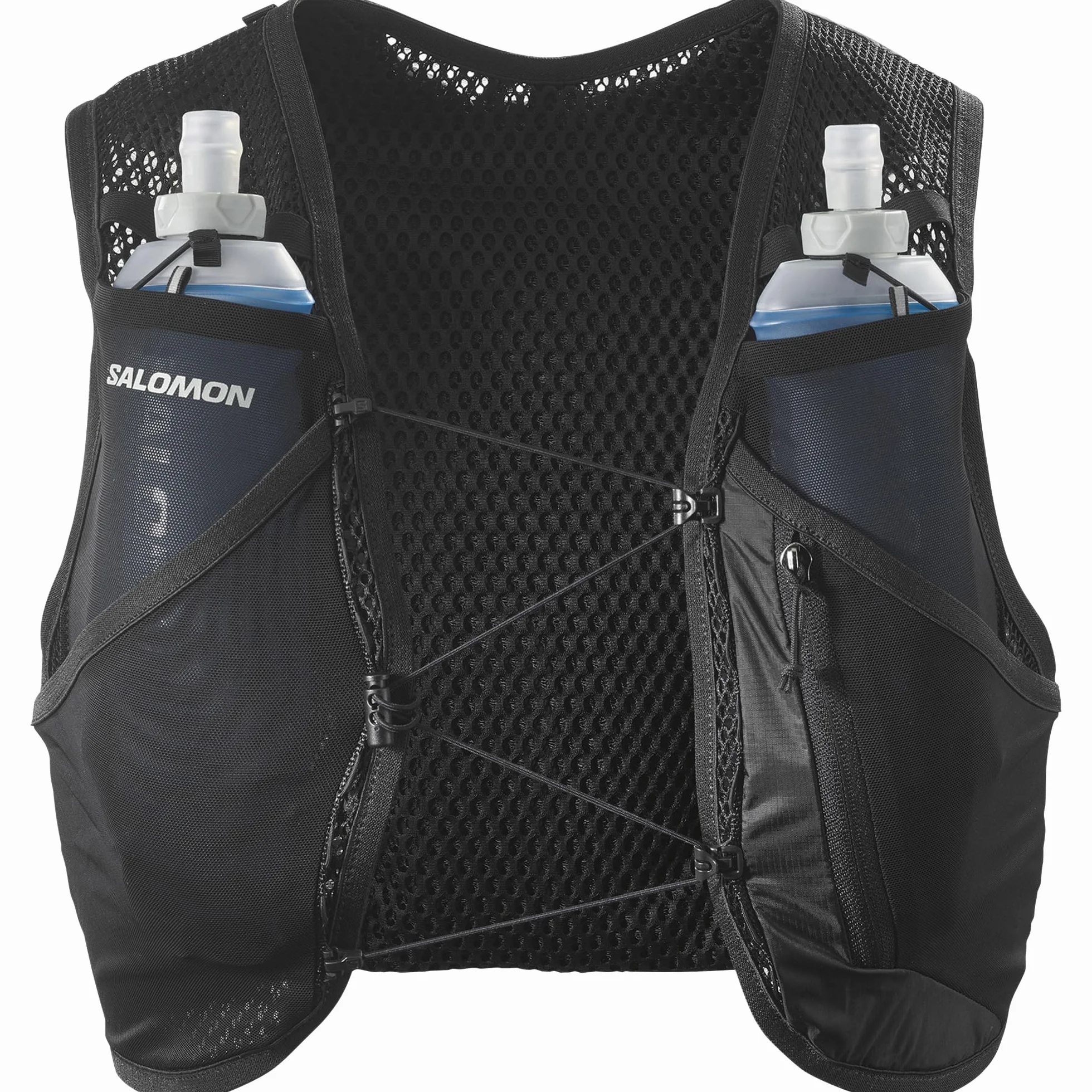 Salomon Active Skin 4 Unisex kamizelka do biegania nawodnienie szlak turystyczny z butelkami w zestawie, precyzyjne dopasowanie, 4 l i zoptymalizowane przechowywanie, czarna, XS