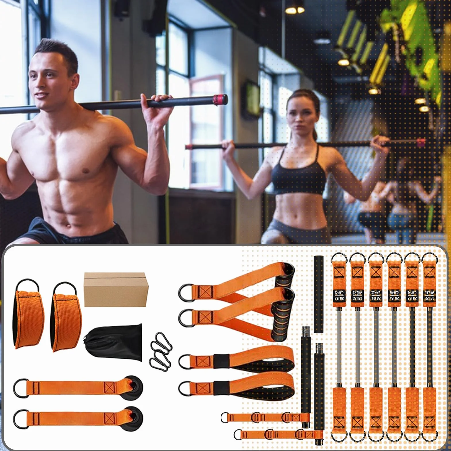 Home Pilates Bar Kit | Sprzęt fitness do treningu mięśni - przysiady sprzęt treningowy dla domowej siłowni profesjonalistów sportowców mężczyzn kobiet graczy sportowców ramiona nogi