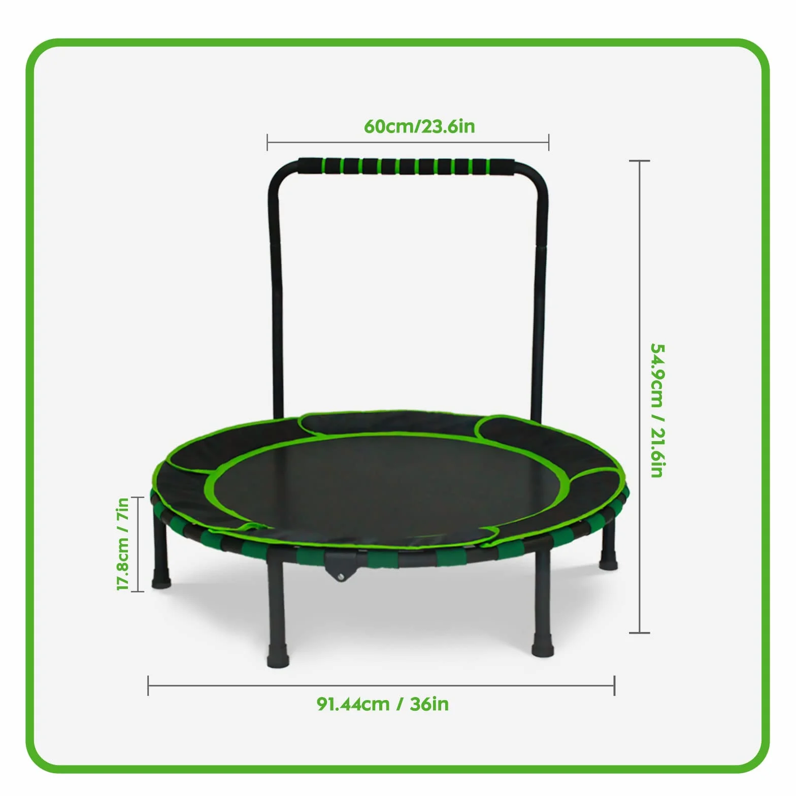 Trampolina dla dzieci, sk?adana mini trampolina dla dzieci w wieku od 3 do 6 lat, ze zdejmowanym uchwytem i bezpieczn? wy?ció?k?, ud?wig do 60 kg, trampolina ogrodowa, trampolina do u?ytku wewn?trz i