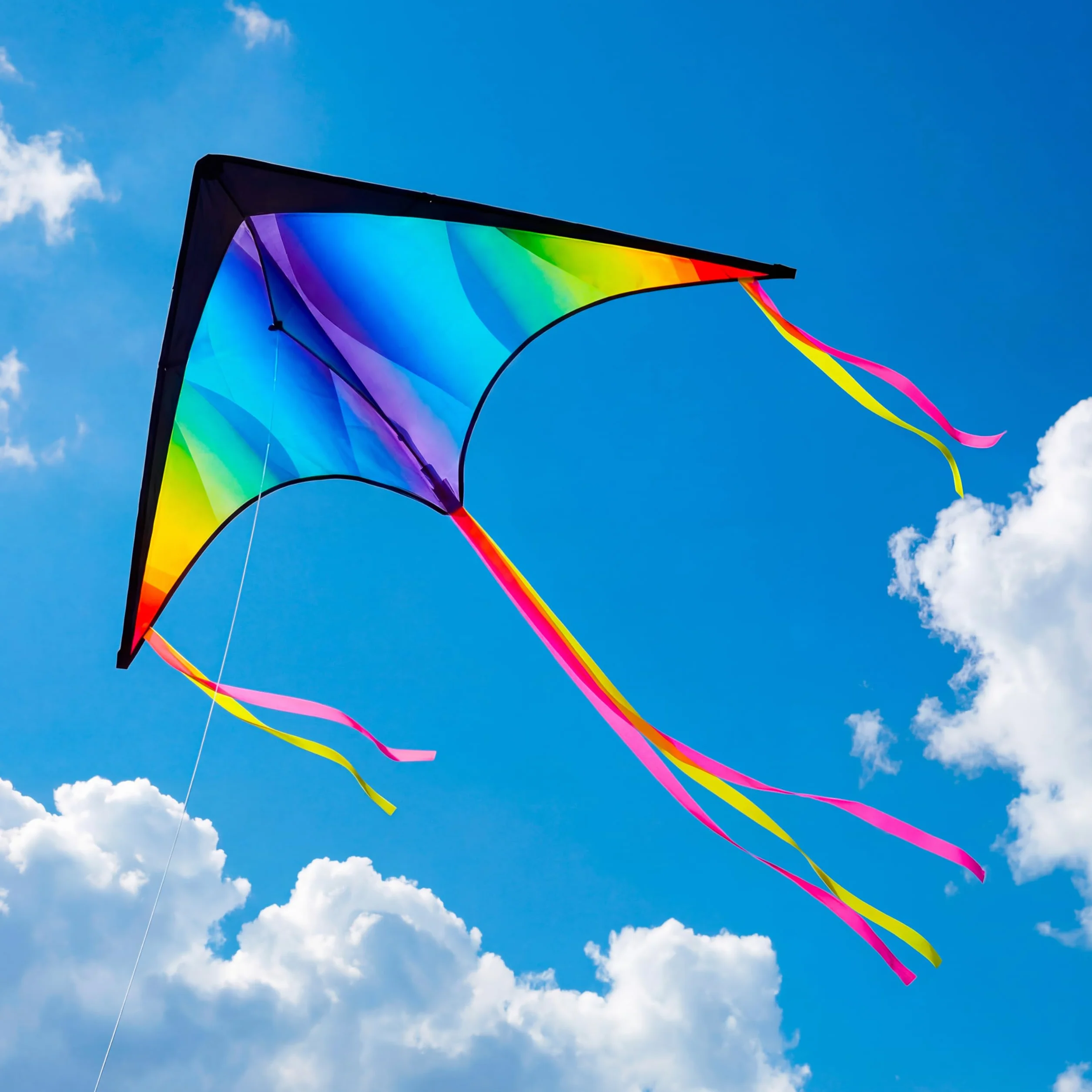 JOYIN Duży gradientowy latawiec Delta Rainbow, łatwy do latania, ogromny dla dzieci i dorosłych, ze sznurkiem o długości 100 m, duży latawiec plażowy Delta do gier i aktywności na świeżym powietrzu