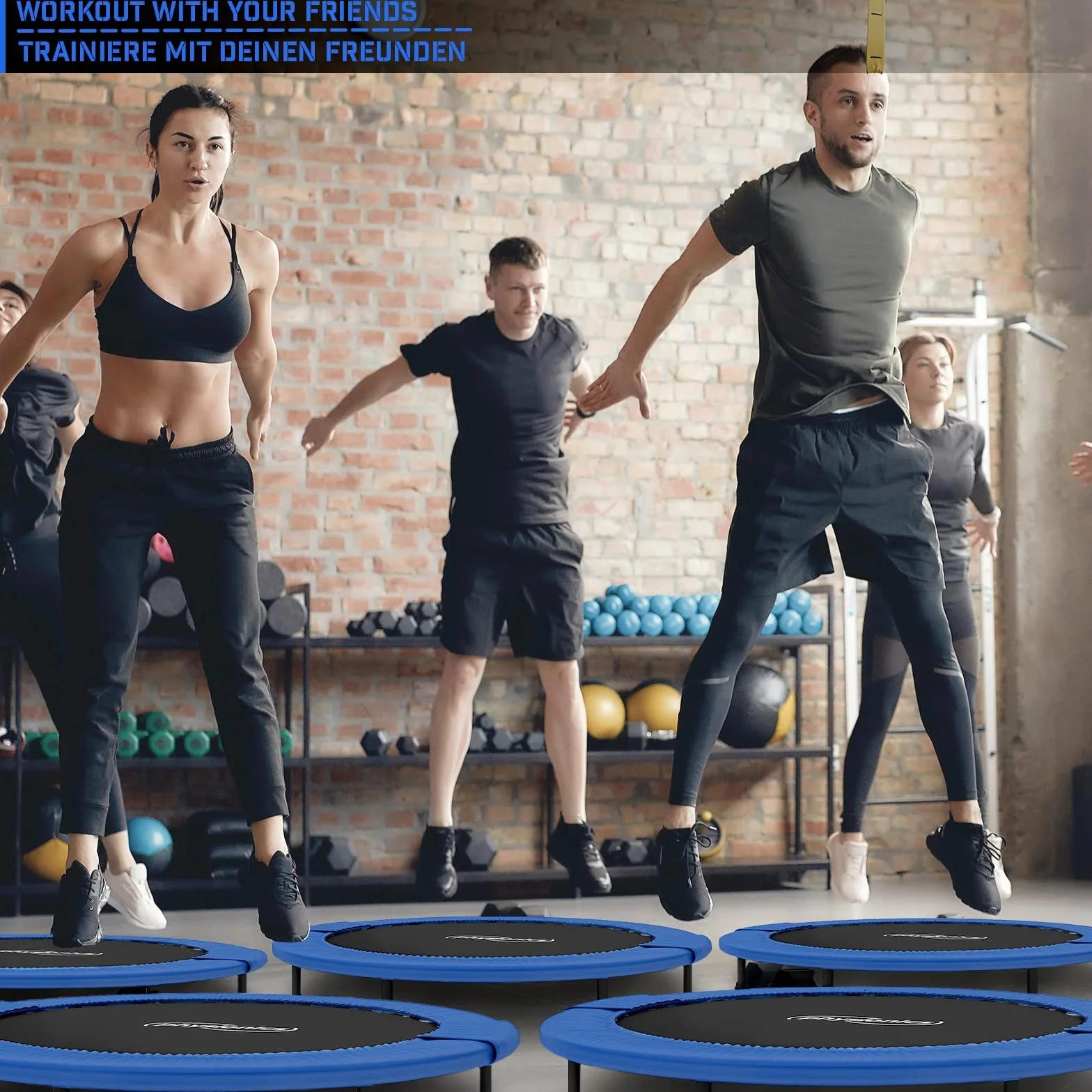 Physionics Elastyczna trampolina - średnica do wyboru (Ø 81, 91, 96, 102, 114, 122 cm), antypoślizgowe nóżki, do wewnątrz i na zewnątrz, mini trampolina, mata fitness, do skakania