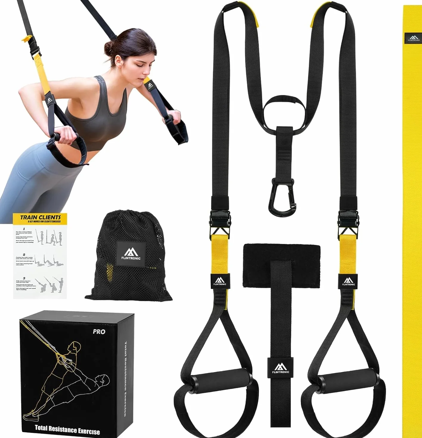 flintronic Zestaw Sling Trainer, System Suspension Trainer, Sprzęt do domowej siłowni Suspension Trainer z kotwicą do drzwi, Paski do ćwiczeń fitness na siłowni