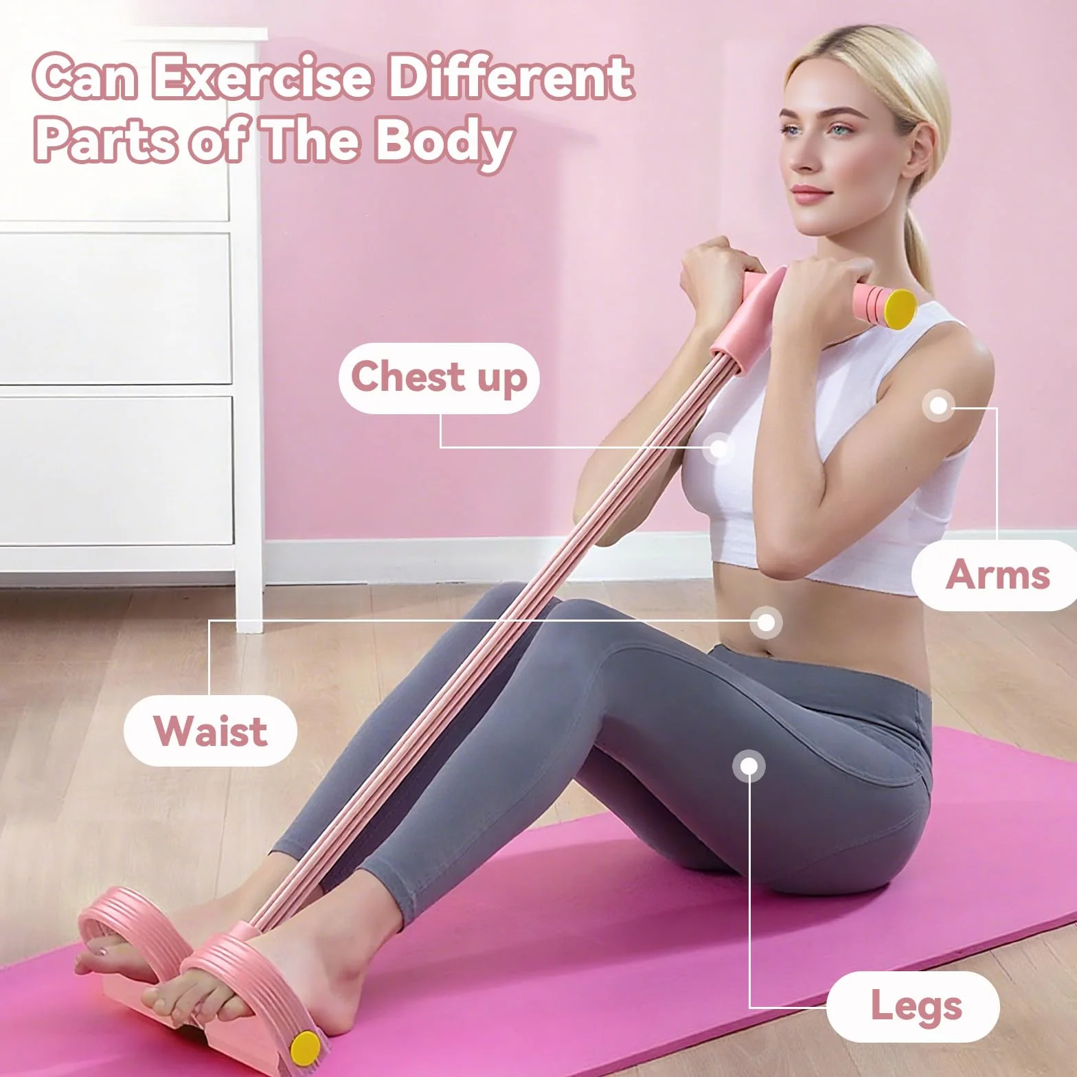 4-częściowy zestaw taśm oporowych na pedały, trener brzucha, ekspander fitness, 8 tubek, elastyczna linka do ciągnięcia, 8 taśm oporowych i taśm fitness, do jogi, treningu siłowego, mięśni