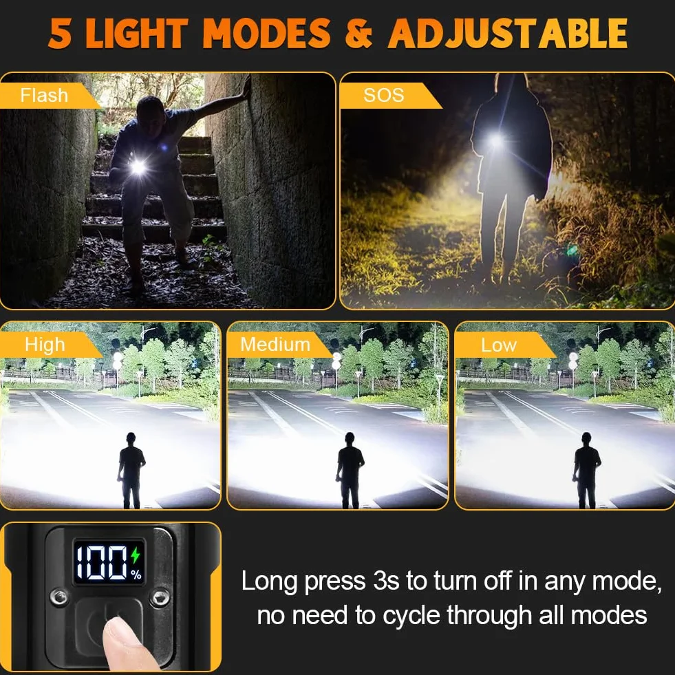 Latarka LED Vicloon 1200 lumenów USB 5000 mAh taktyczna wodoodporna 5 trybów