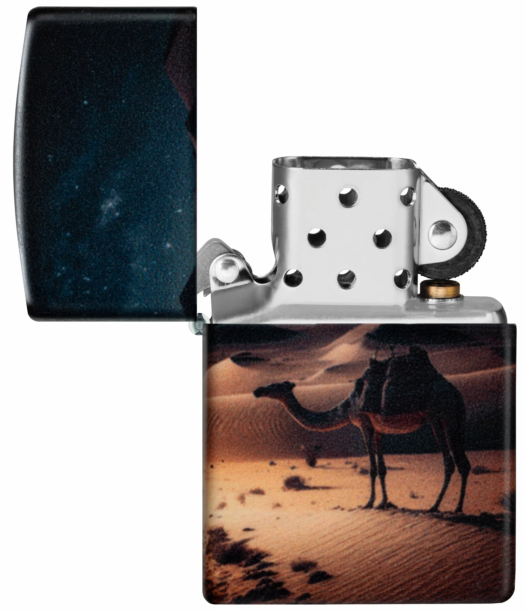 Zippo Camel Zapalniczka Sztormowa, Kolorowy Nadruk, do Napełniania, Wielokrotnego Użytku, Wiatroodporna Konstrukcja, Pudełko na Prezent, Wykonano w USA, Kolor Beżowy 540° (Camel 540°)