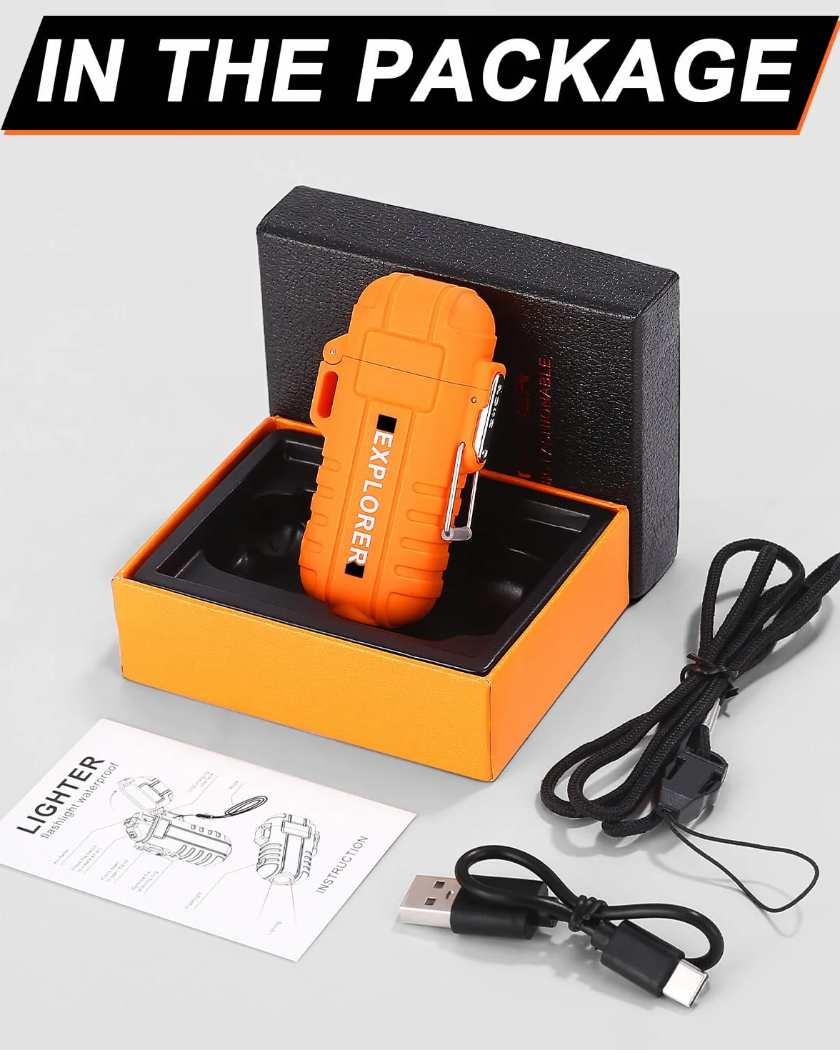 jutyum Elektryczna zapalniczka łukowa, ładowana przez USB C, wodoszczelna, wiatroszczelna, breloczek do kluczy, na kemping