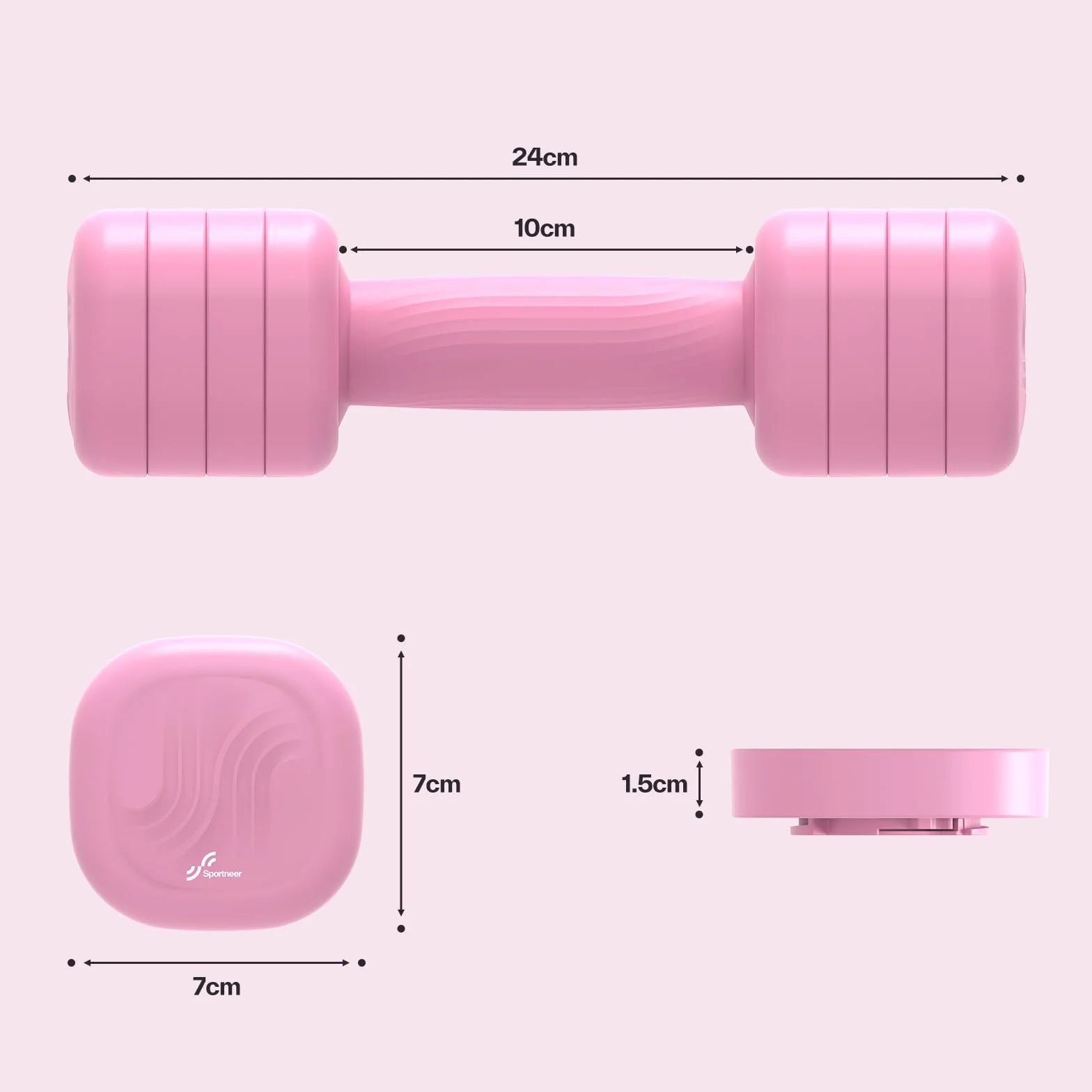 Sportneer Zestaw regulowanych hantli dla kobiet (1–2,5 kg każda) – 4-w-1 zestaw hantli z nieślizgowym uchwytem z TPU, ciężary dla kobiet, siłownia domowa, fitness, trening siłowy
