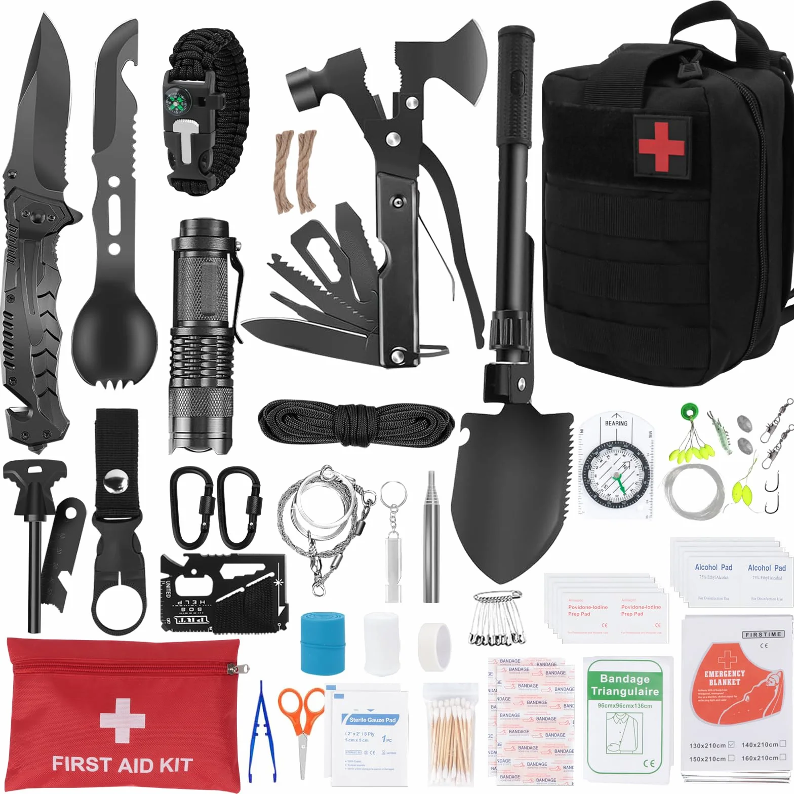 Zestaw survivalowy 72 w 1, profesjonalny zestaw awaryjny do użytku na zewnątrz, do domu, zestaw noży premium, wyposażenie survivalowe, na kemping, do bushcraft, wędrówek, polowania, przygód, ojców,