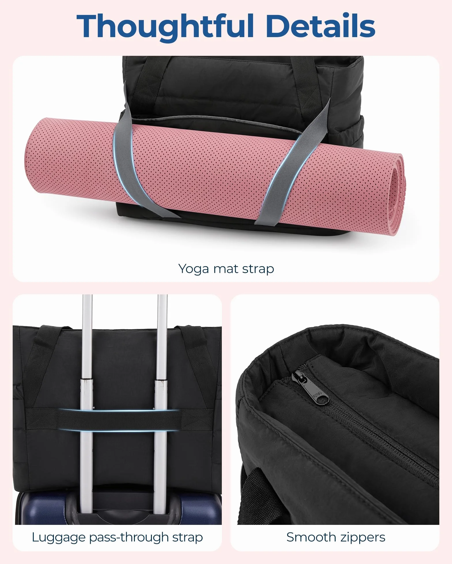 Bagsmart Damski pikowany worek sportowy na matę do jogi z paskiem