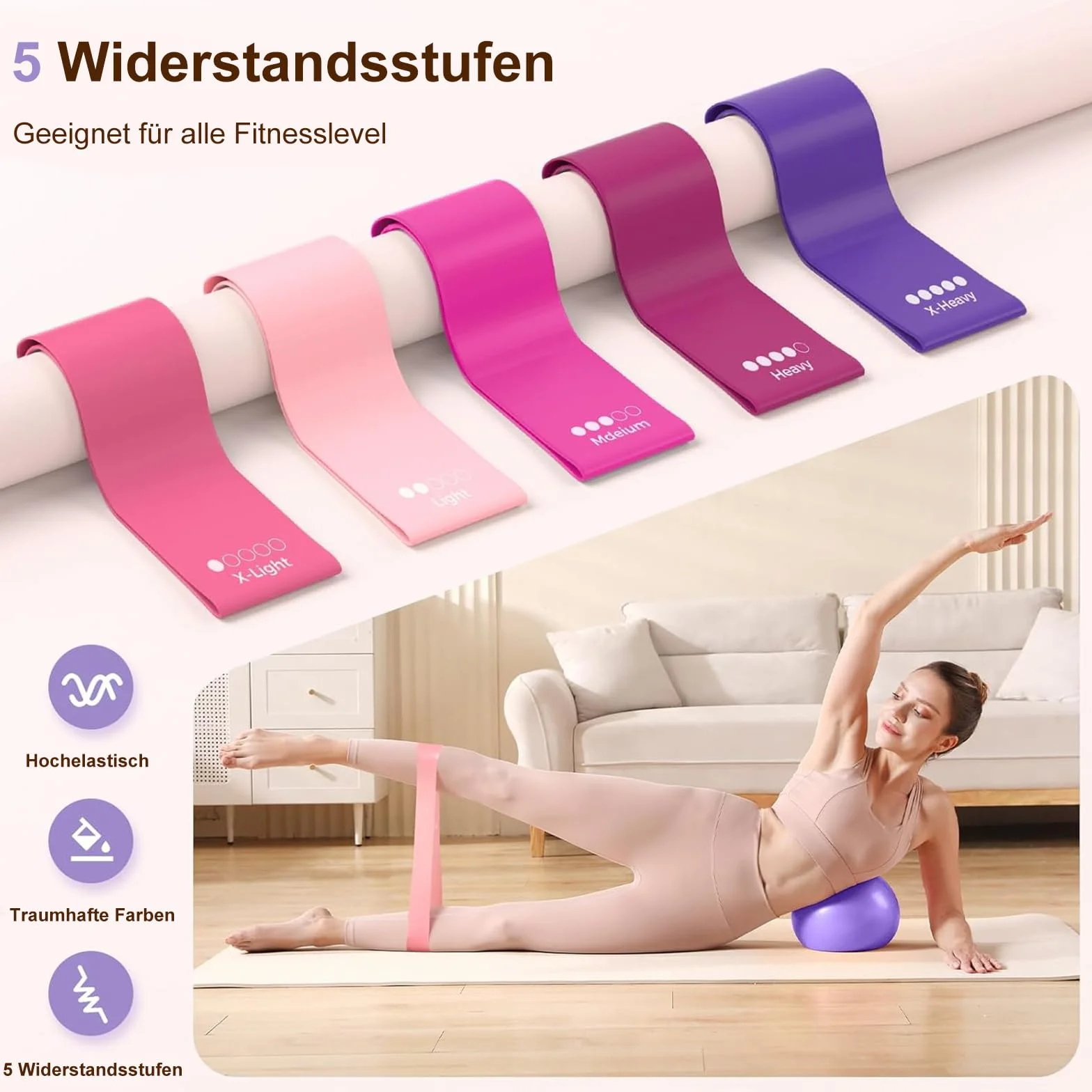 Zestaw do pilatesu 13-częściowy z piłką do jogi, paskiem, taśmami fitness, skarpetami, plakatem i torbą
