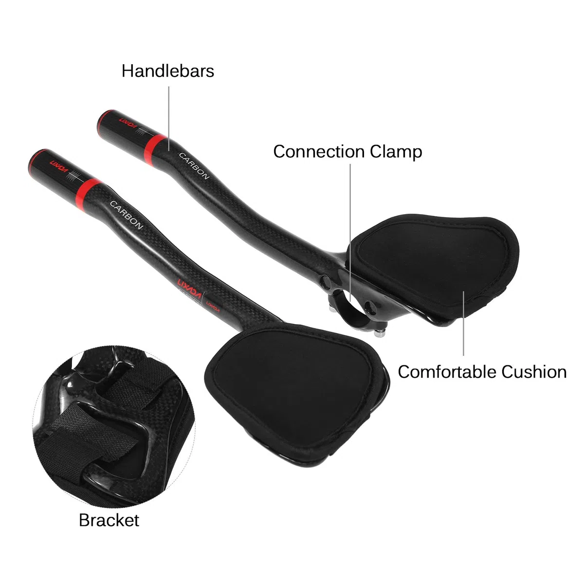Kierownica rowerowa TT Aerobar z włókna węglowego 31,8 mm do jazdy na czas i triathlonu z wyjmowanymi podłokietnikami z gąbki - czerwony